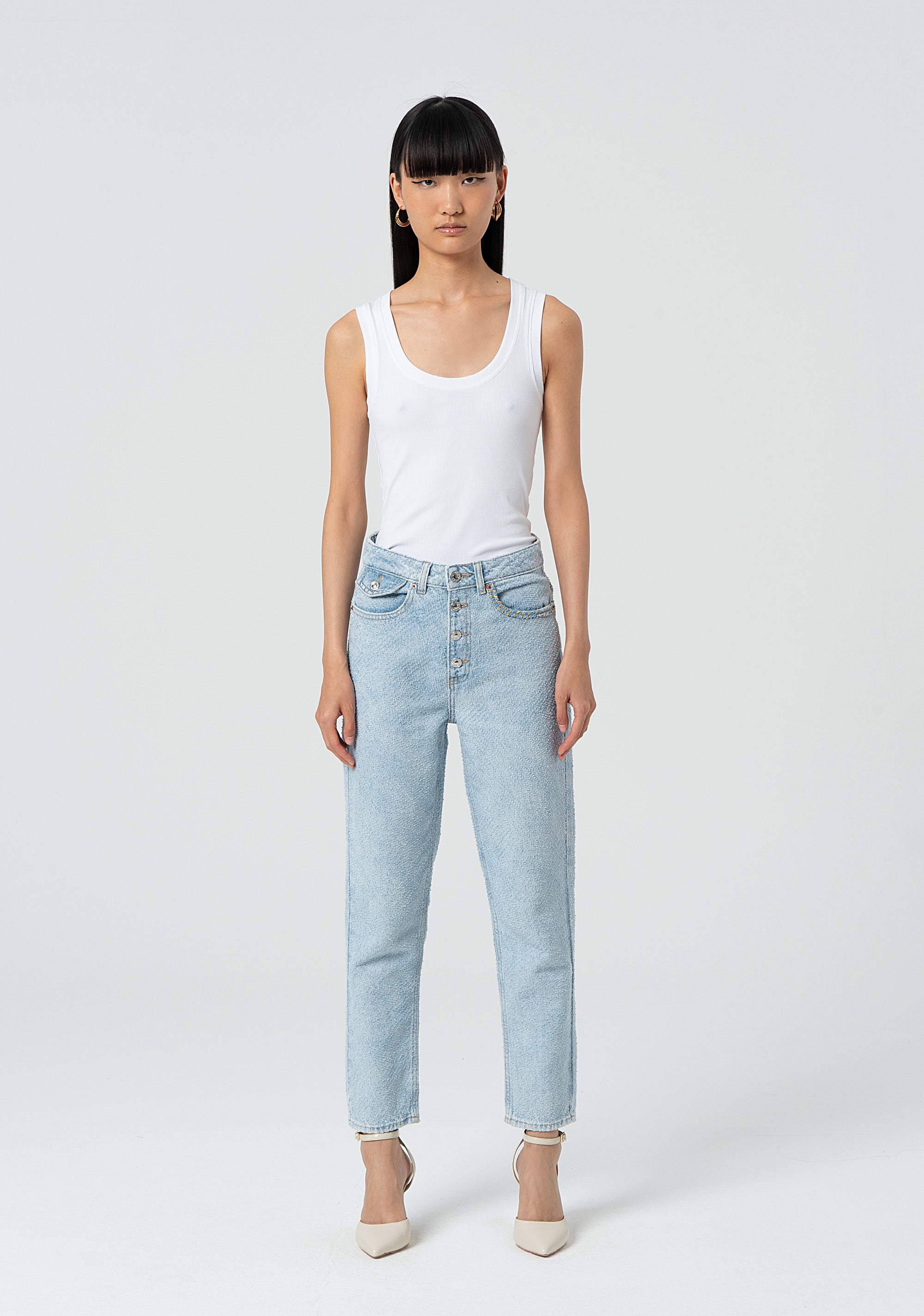 Jeans linea dritta in denim fisso lavorato con lavaggio bleached FR25SV5006D41903-062 Fracomina