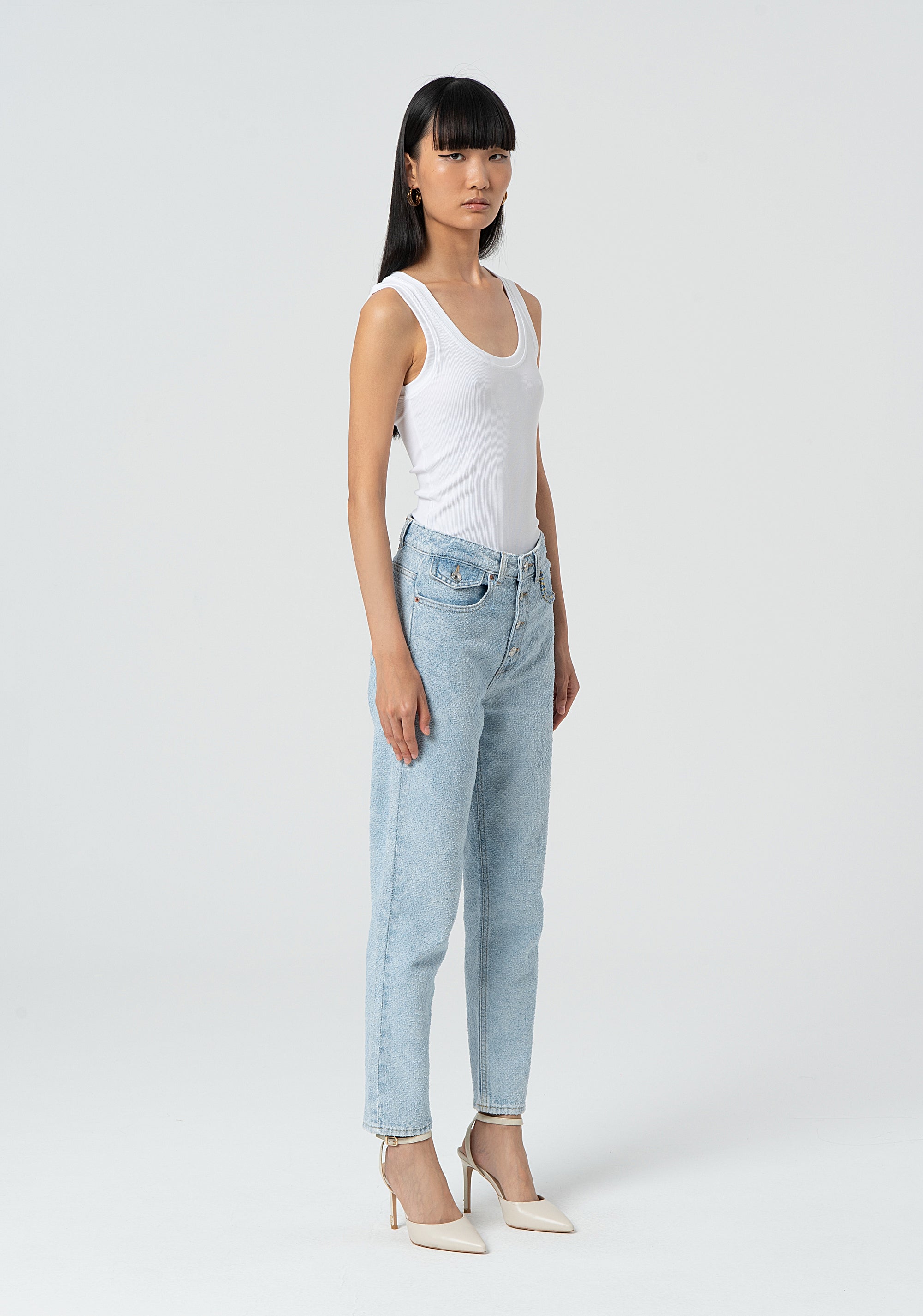 Jeans linea dritta in denim fisso lavorato con lavaggio bleached FR25SV5006D41903-062 Fracomina