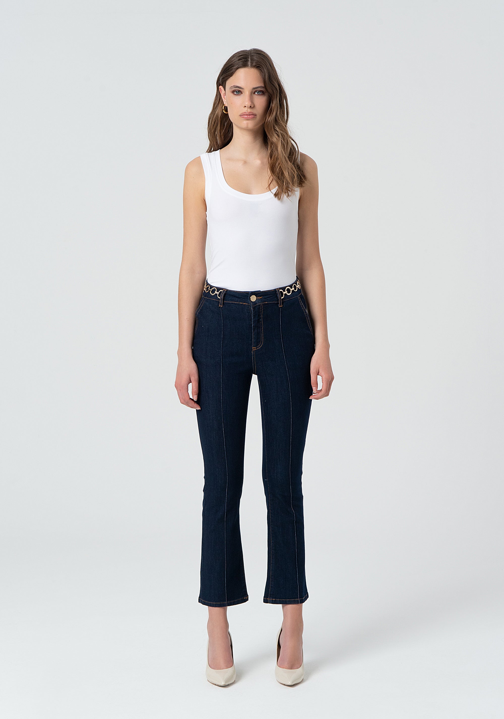 Jeans cropped in denim con lavaggio scuro FR25SV9009D46093-L23 Fracomina