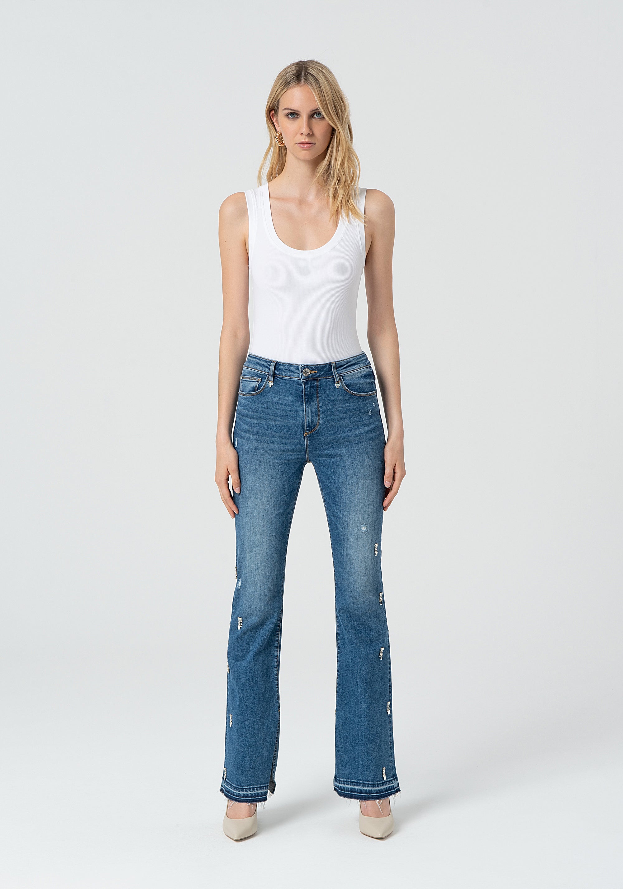 Jeans bootcut in denim con lavaggio medio FR25SVA008D460R9-258 Fracomina