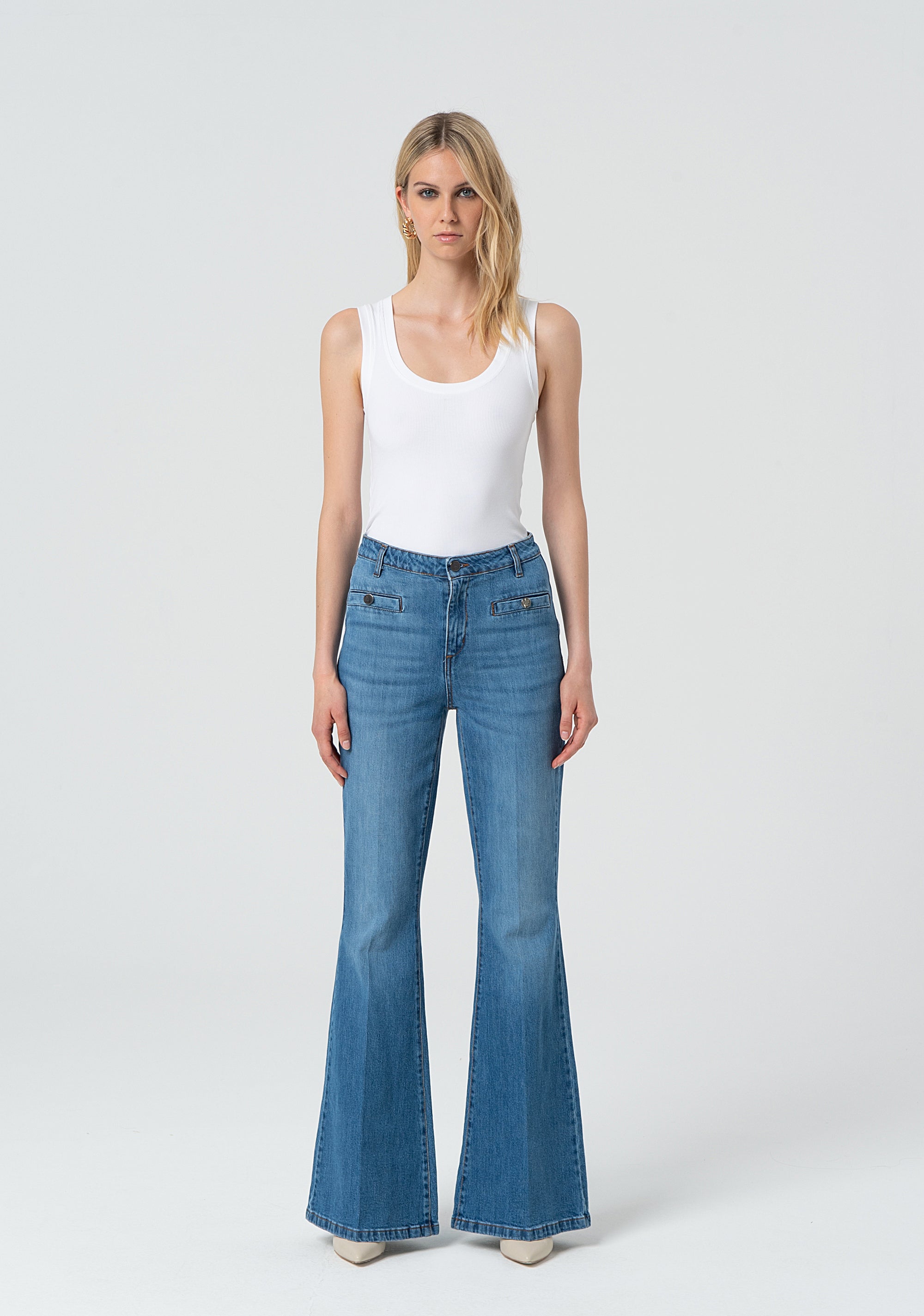 Jeans bootcut in denim con lavaggio medio FR25SVA009D46002-258 Fracomina