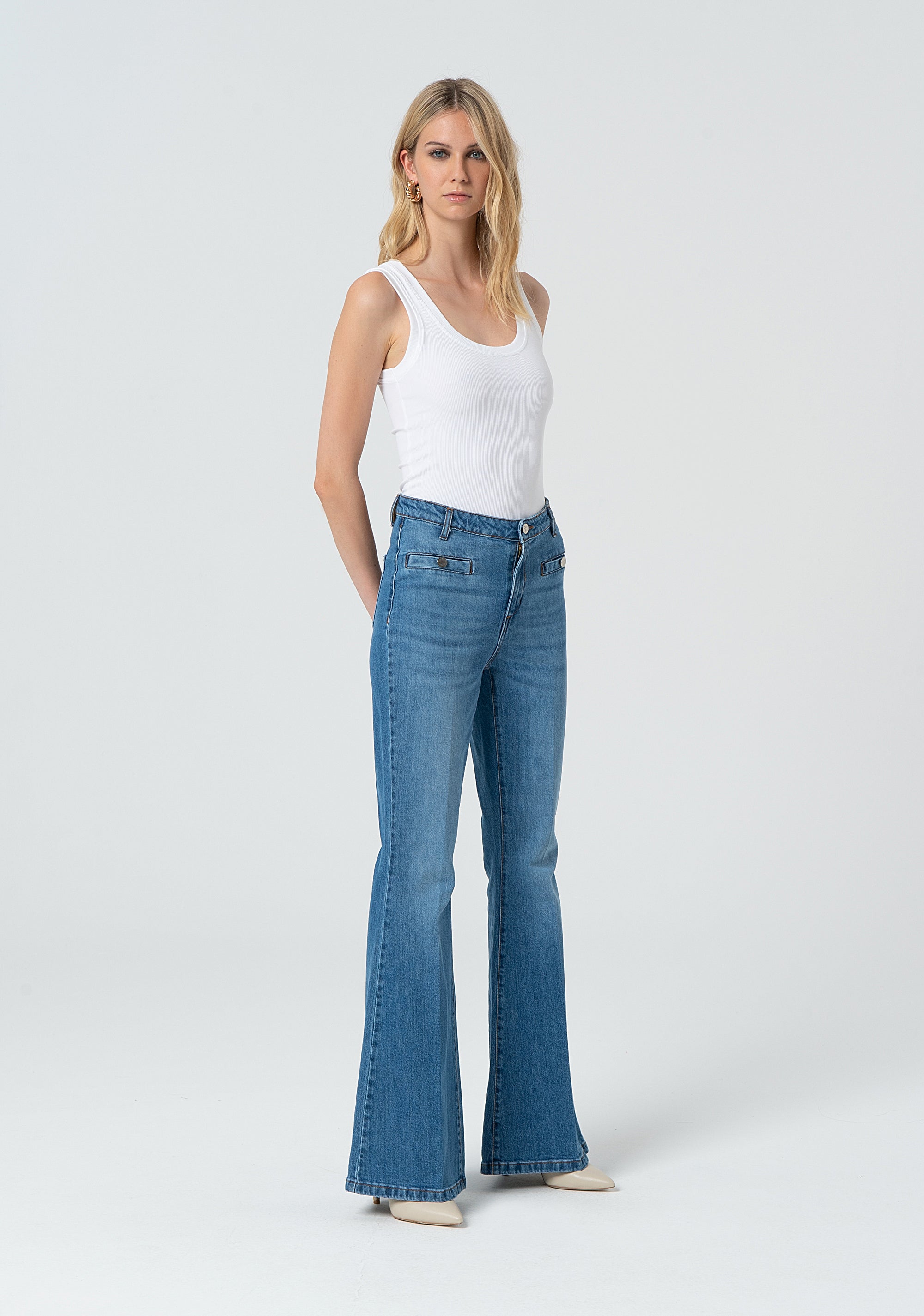 Jeans bootcut in denim con lavaggio medio FR25SVA009D46002-258 Fracomina