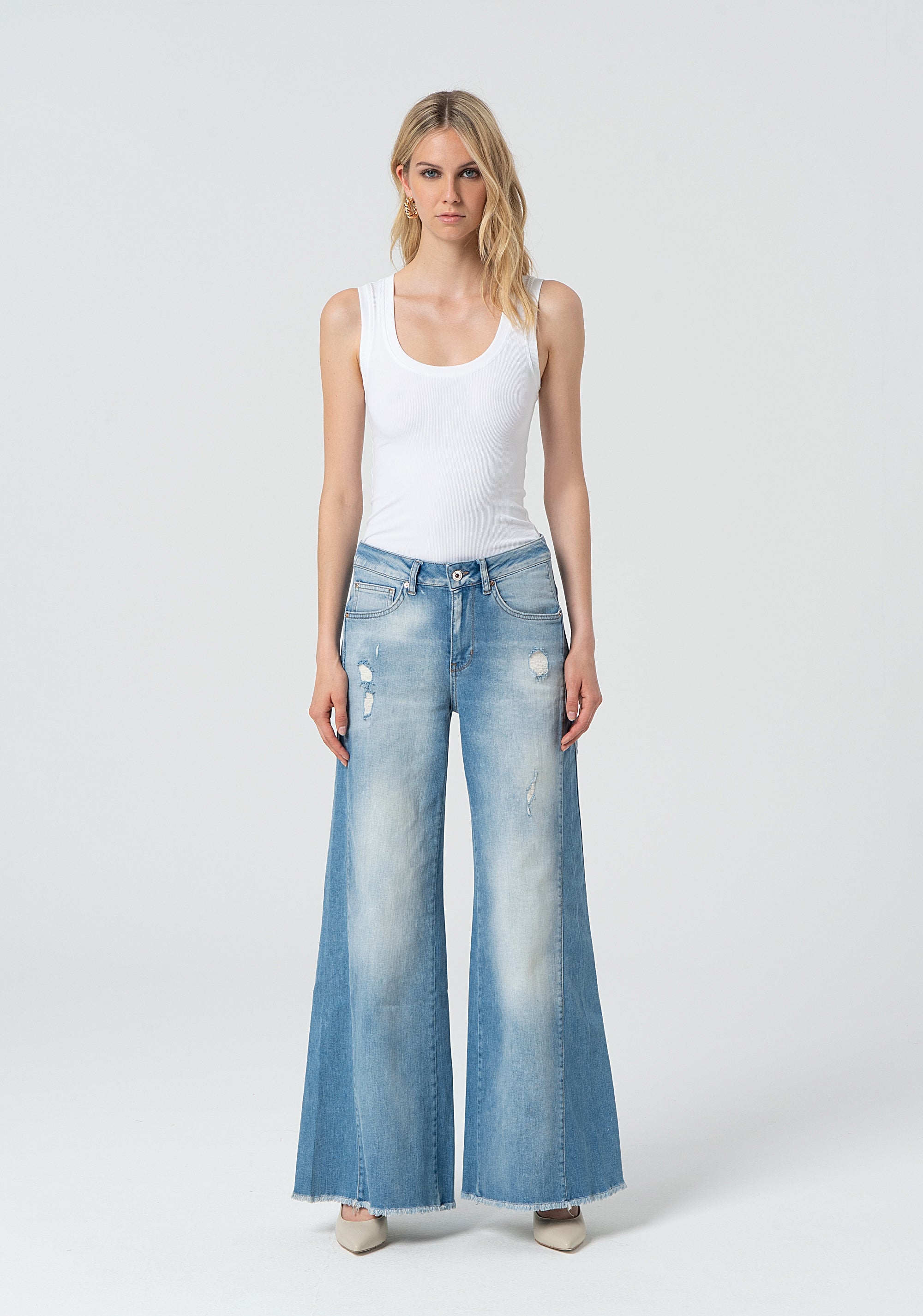 Jeans flare in denim con lavaggio bleached FR25SVB008D45003-062 Fracomina