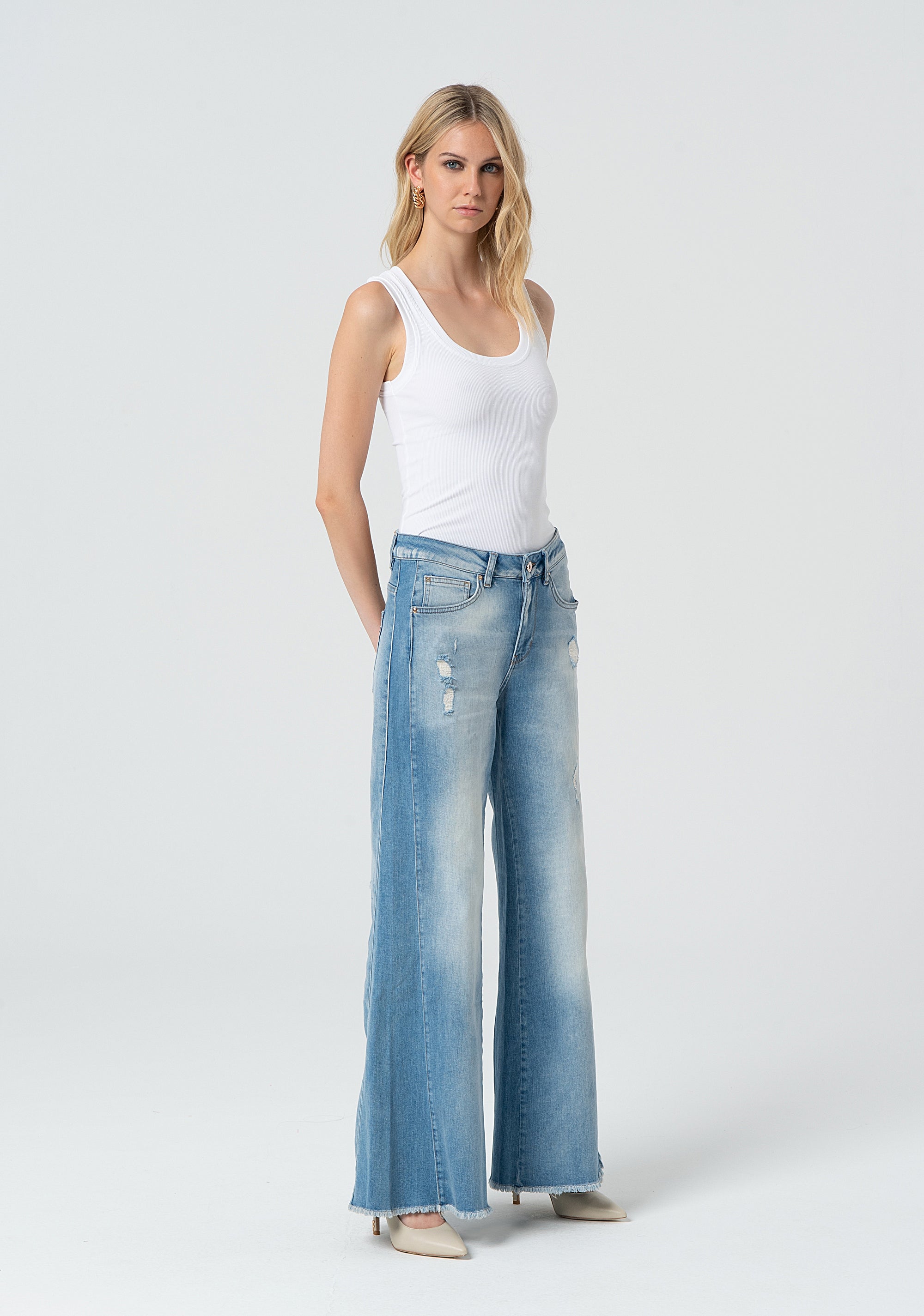 Jeans flare in denim con lavaggio bleached FR25SVB008D45003-062 Fracomina