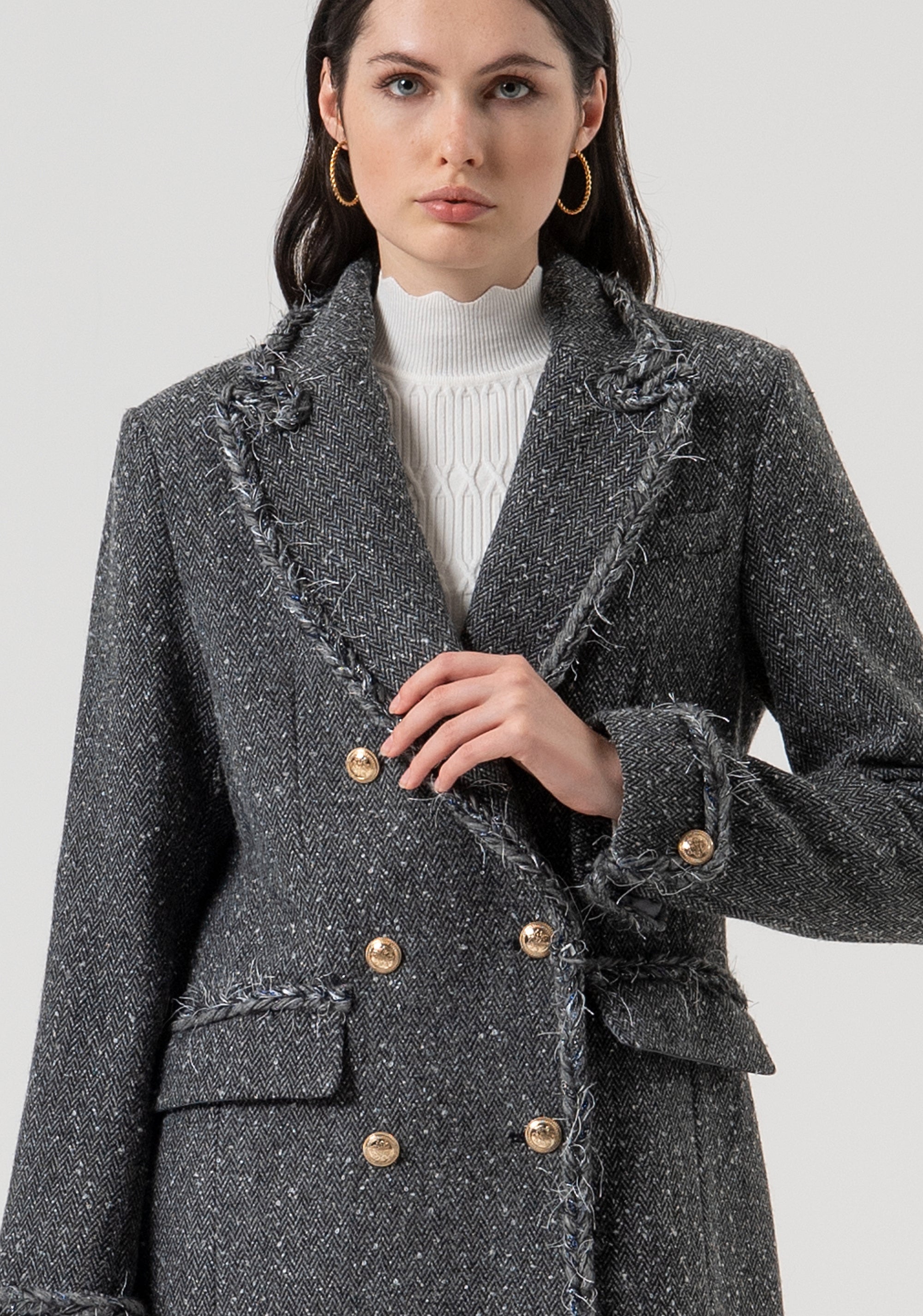 Cappotto slim lungo in tweed FR25WC1008W810J1-159 Fracomina