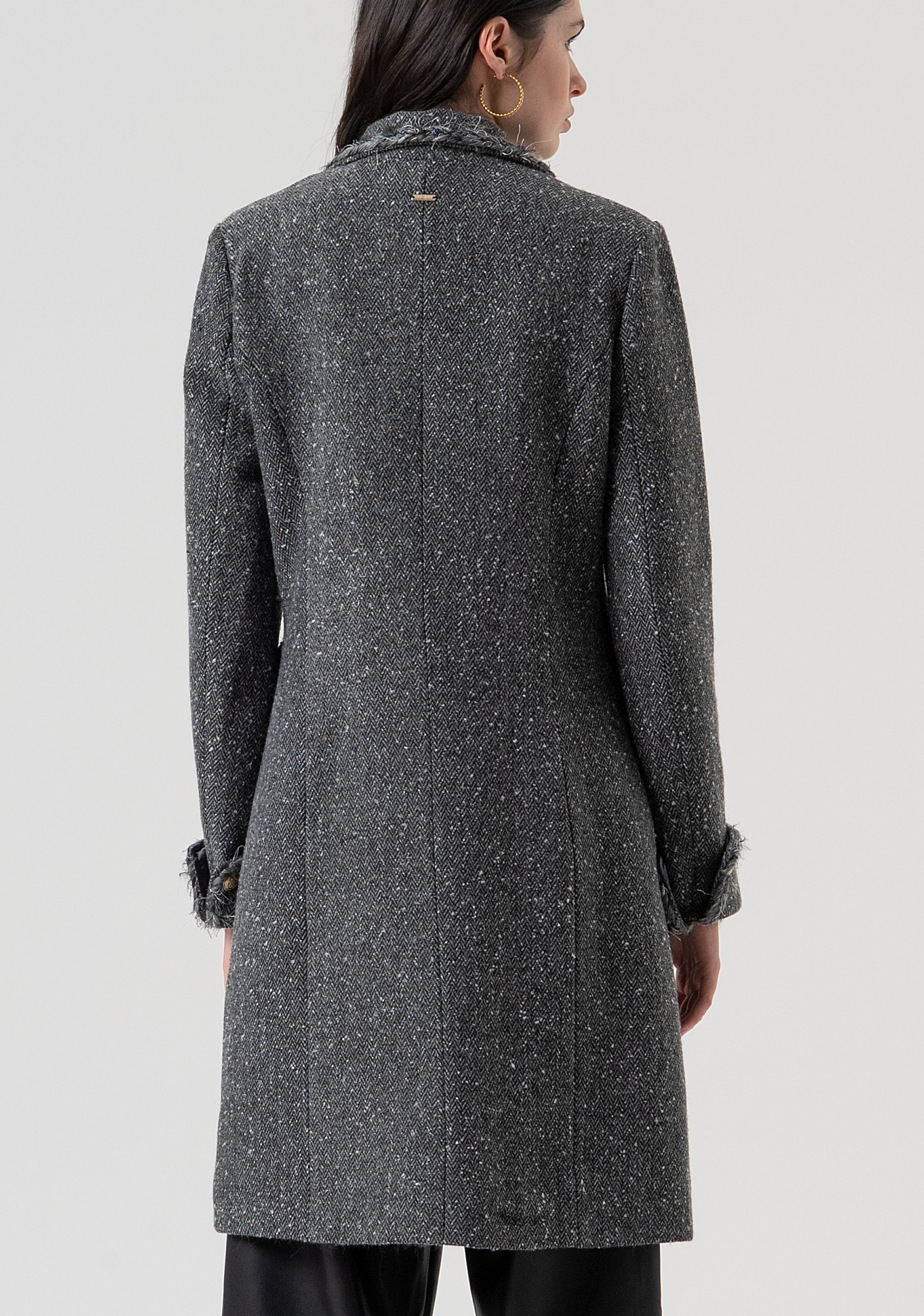 Cappotto slim lungo in tweed FR25WC1008W810J1-159 Fracomina