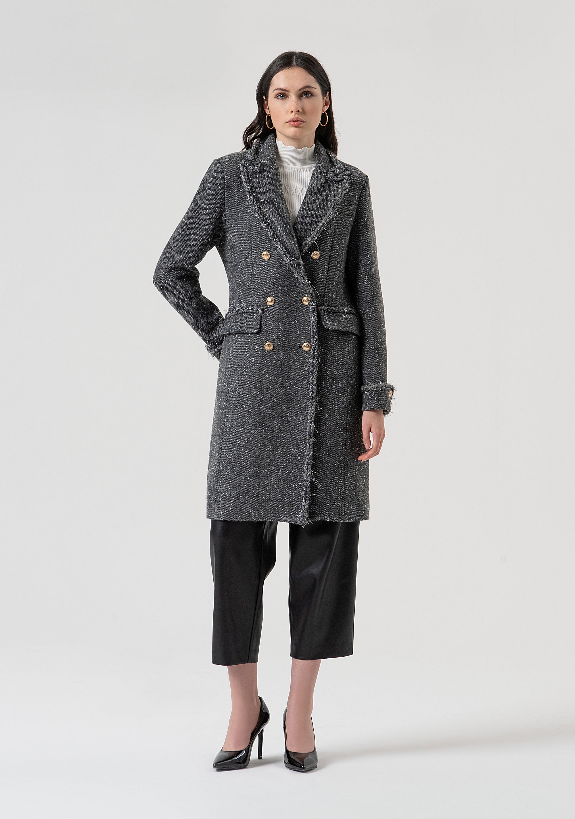 Cappotto slim lungo in tweed FR25WC1008W810J1-159 Fracomina