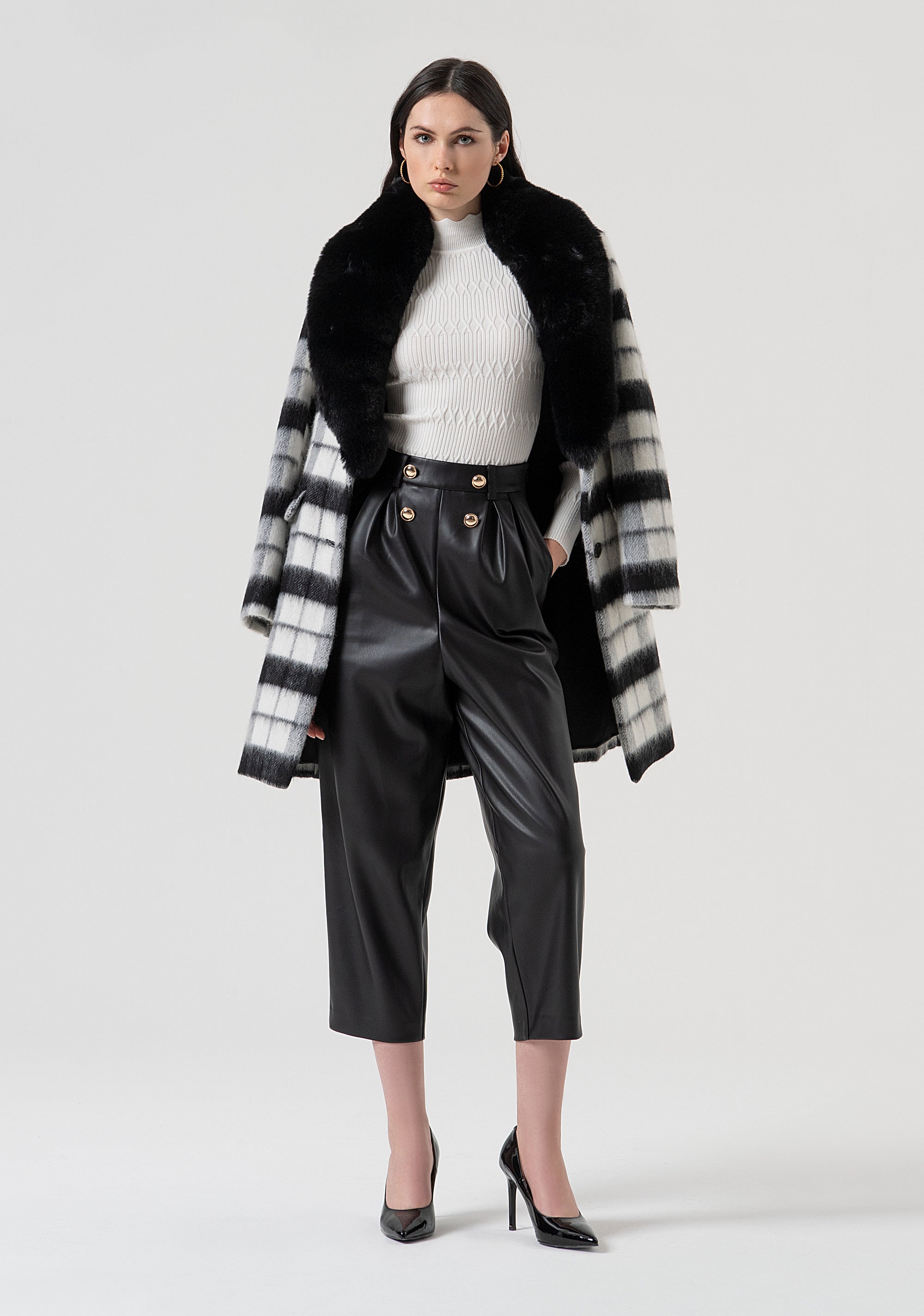 Cappotto slim con lana a quadri FR25WC1016W80695-109 Fracomina