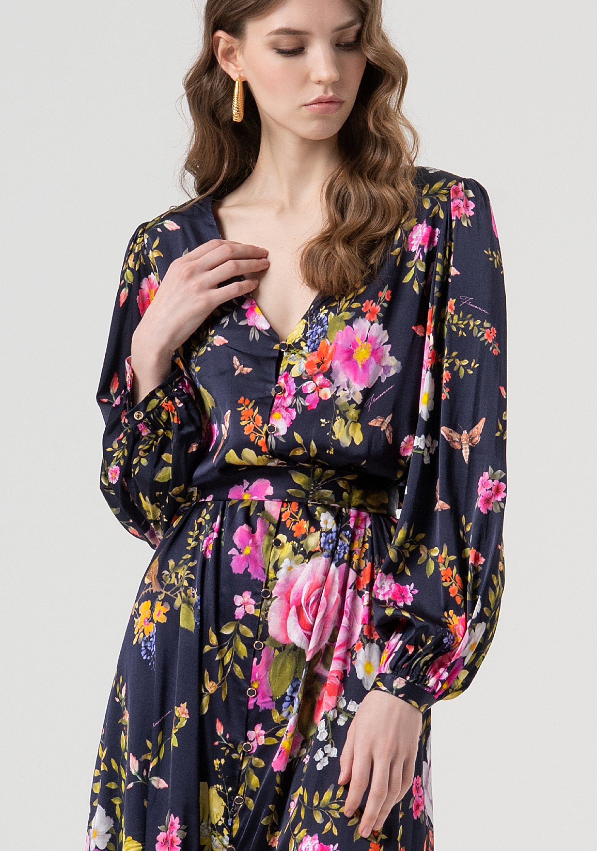 Abito flare midi in fantasia floreale FR25WD2006W584K2-117 Fracomina
