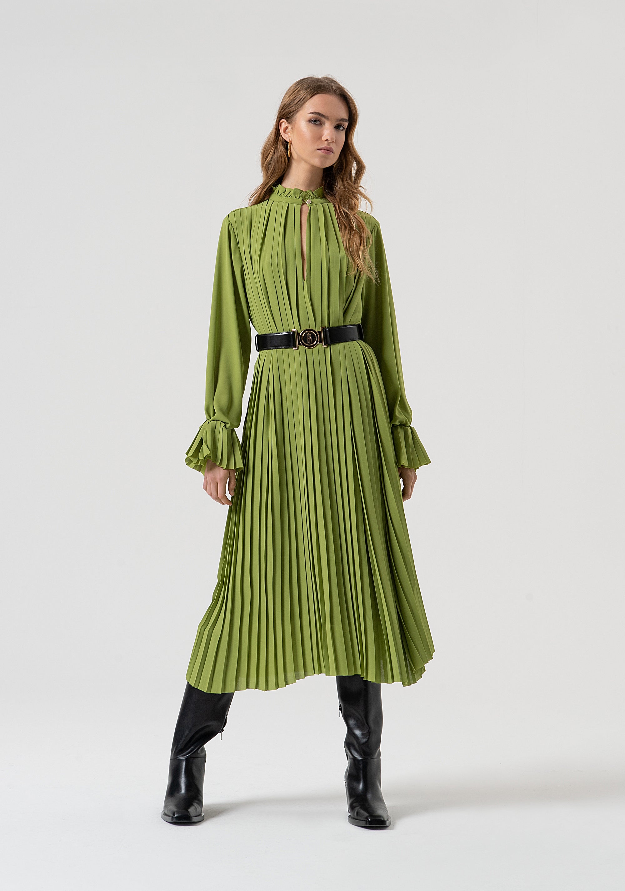 Abito flare lungo in tessuto plissettato FR25WD2011W412F9 FRACOMINA