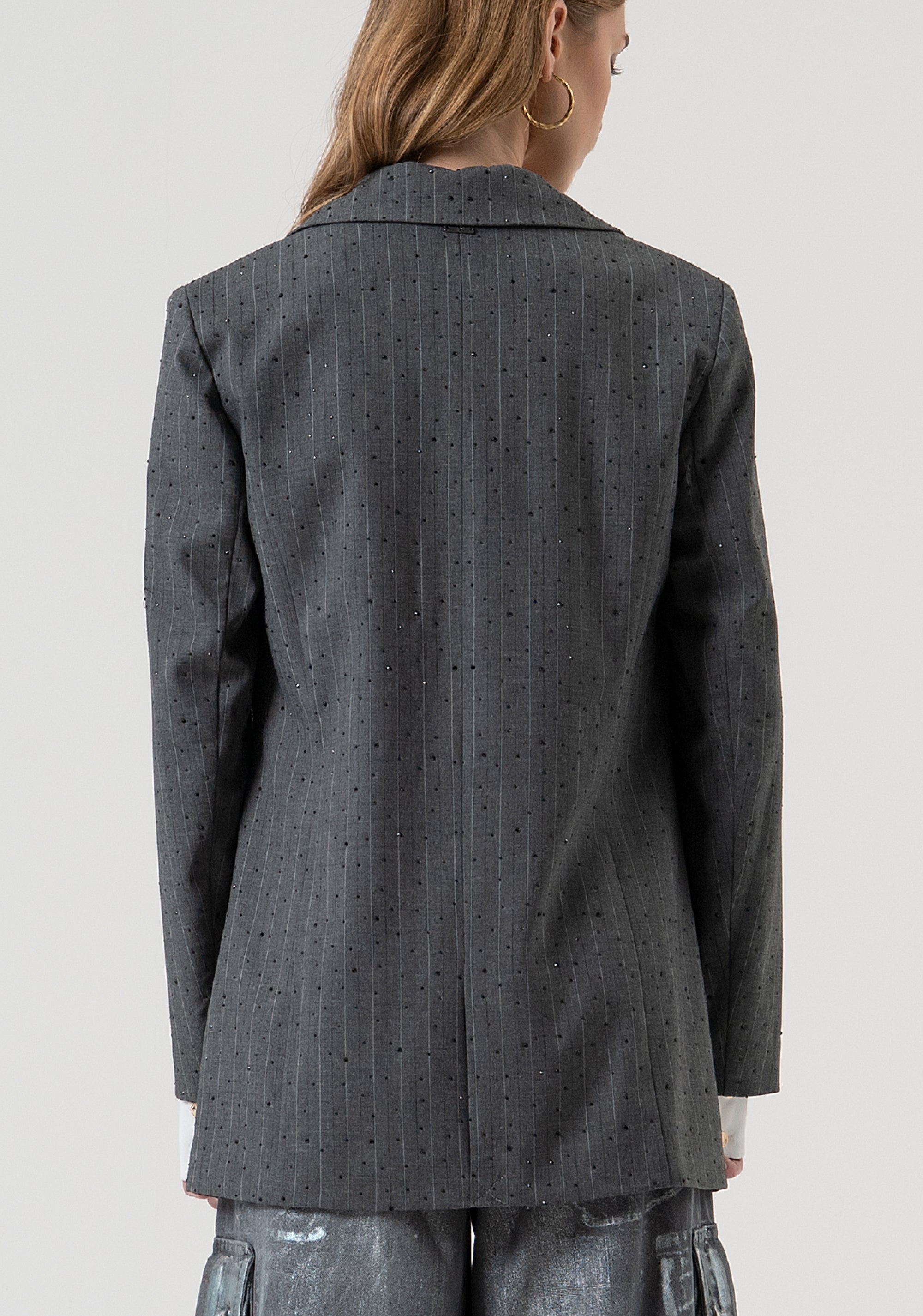 Blazer regular lungo monopetto gessato con strass FR25WJ3011W459D4-121 Fracomina