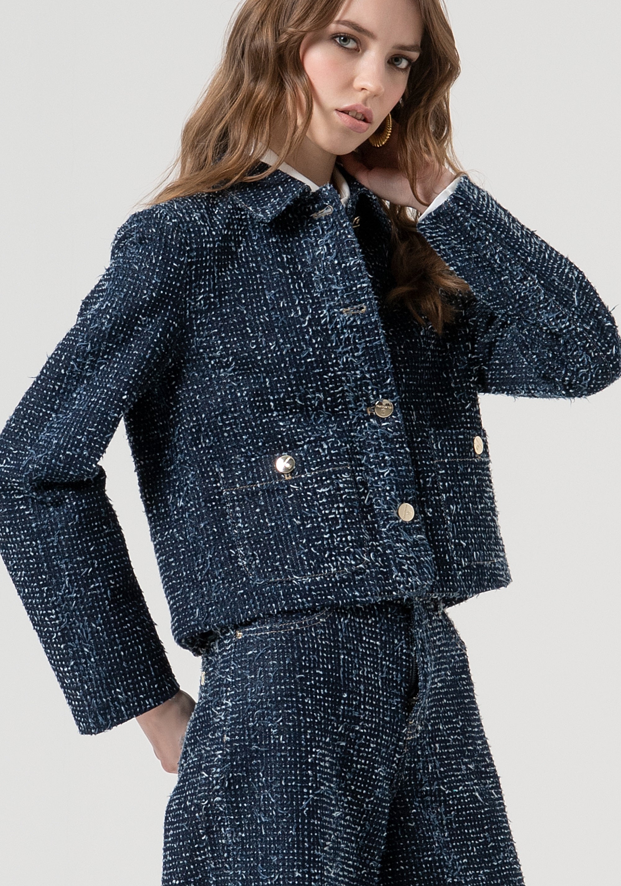 Giacca corta in bouclè di denim FR25WJ4011D419F7-117 Fracomina