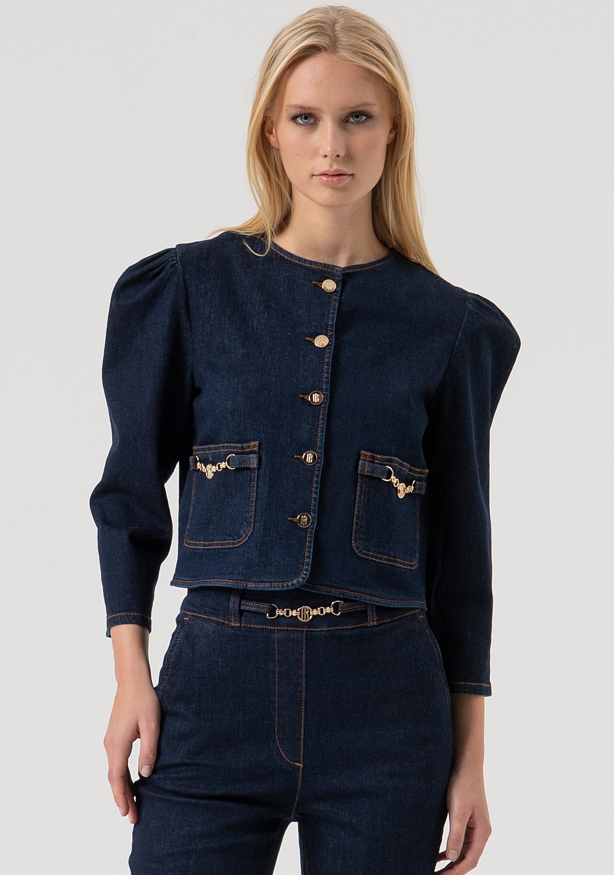 Giacca cropped in denim con lavaggio raw FR25WJ4014D46493-L23 Fracomina