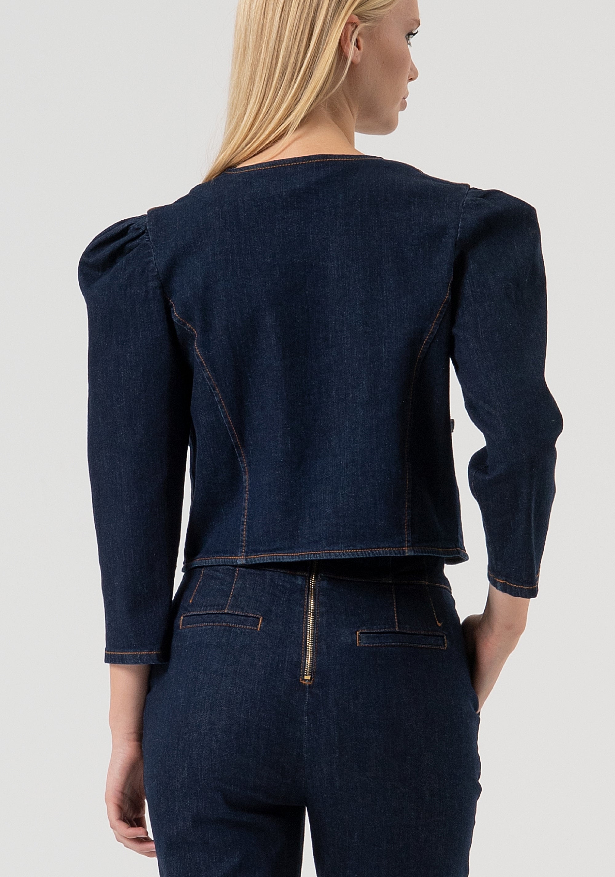 Giacca cropped in denim con lavaggio raw FR25WJ4014D46493-L23 Fracomina