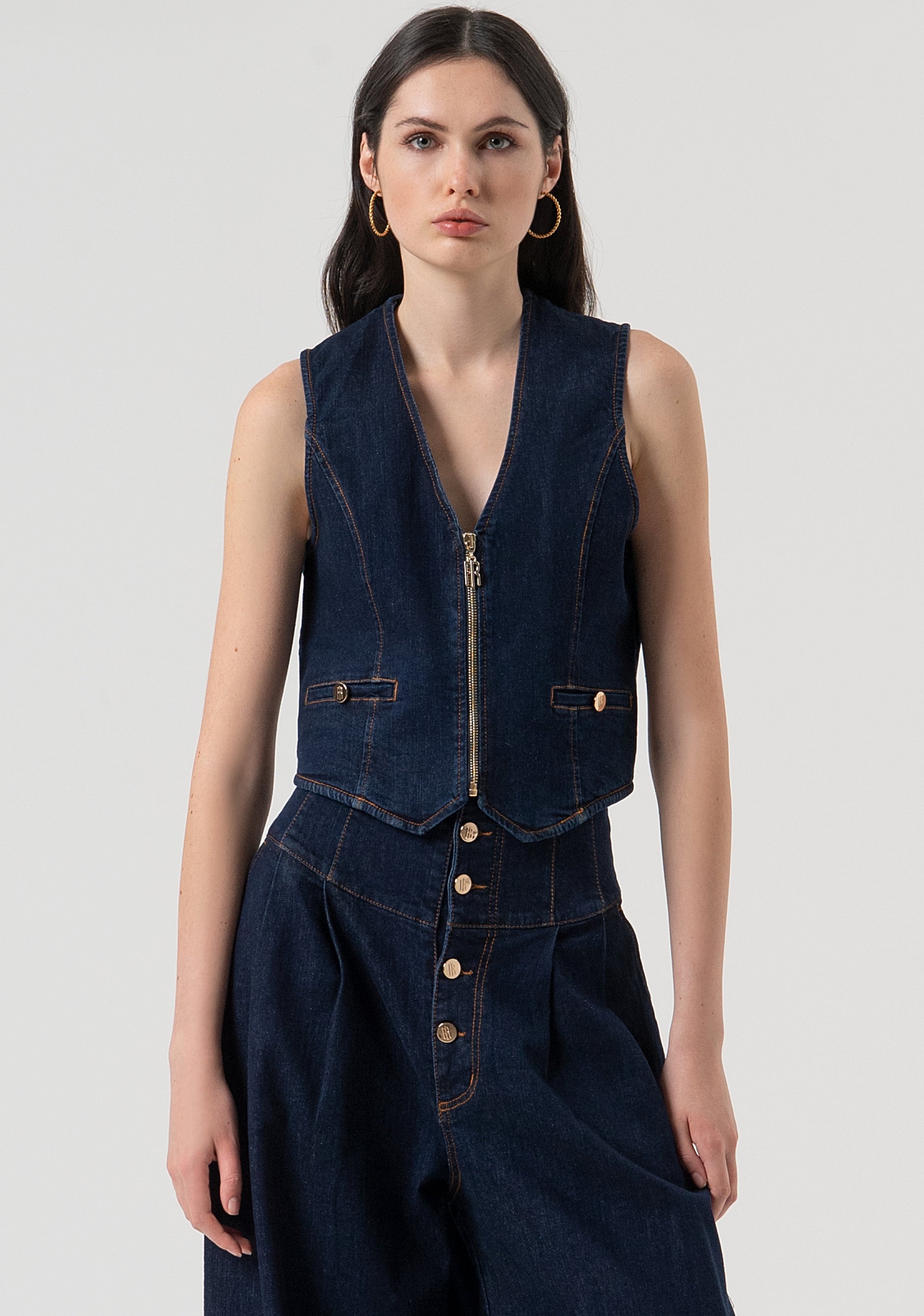 Gilet regular in denim con lavaggio raw FR25WJ5013D46493-L23 Fracomina