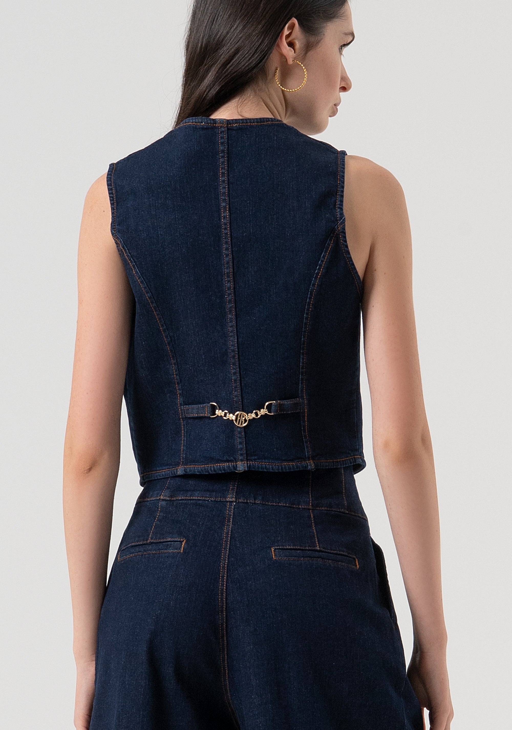 Gilet regular in denim con lavaggio raw FR25WJ5013D46493-L23 Fracomina