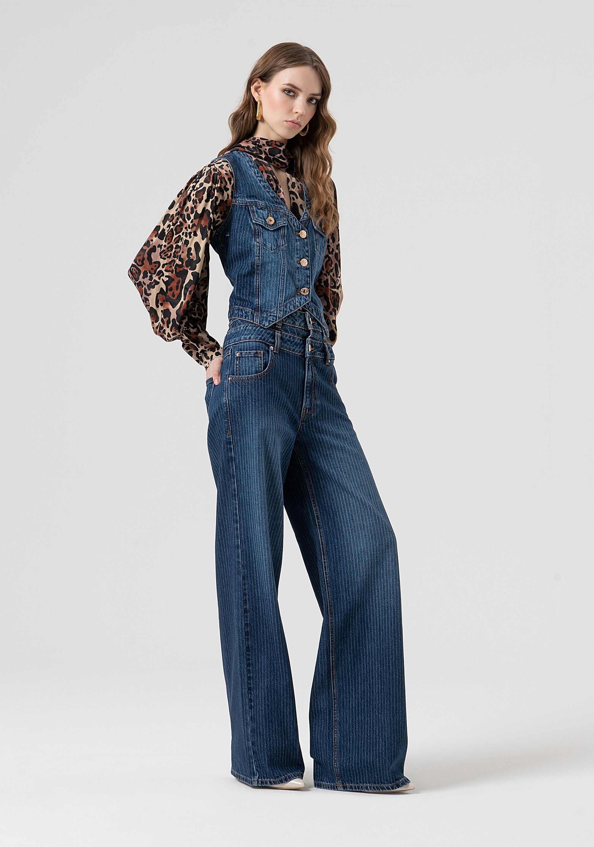 Gilet slim in denim gessato FR25WJ5018D419F8-T64 Fracomina