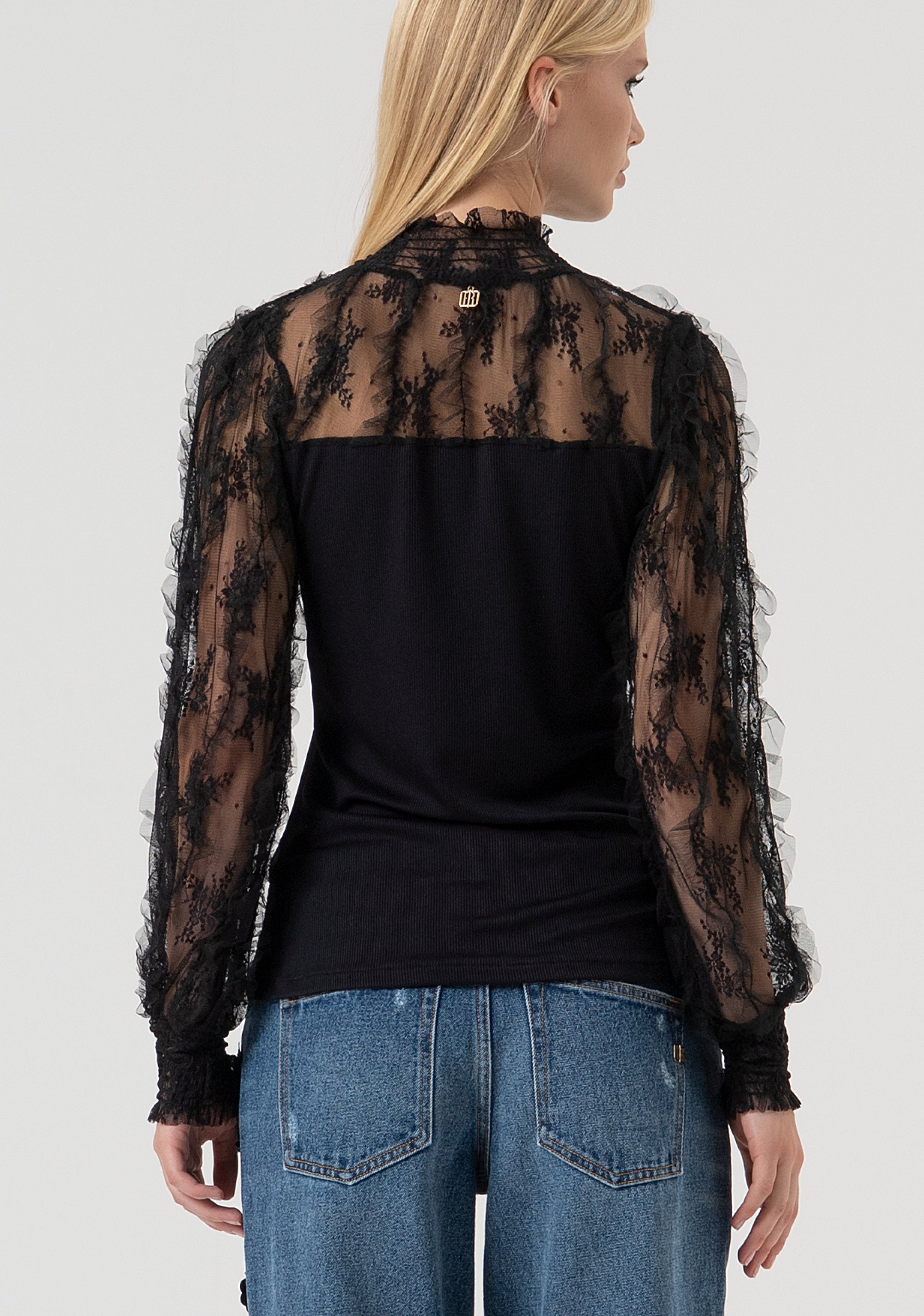 Blusa slim con inserti in pizzo FR25WT1001J463G1-053 Fracomina