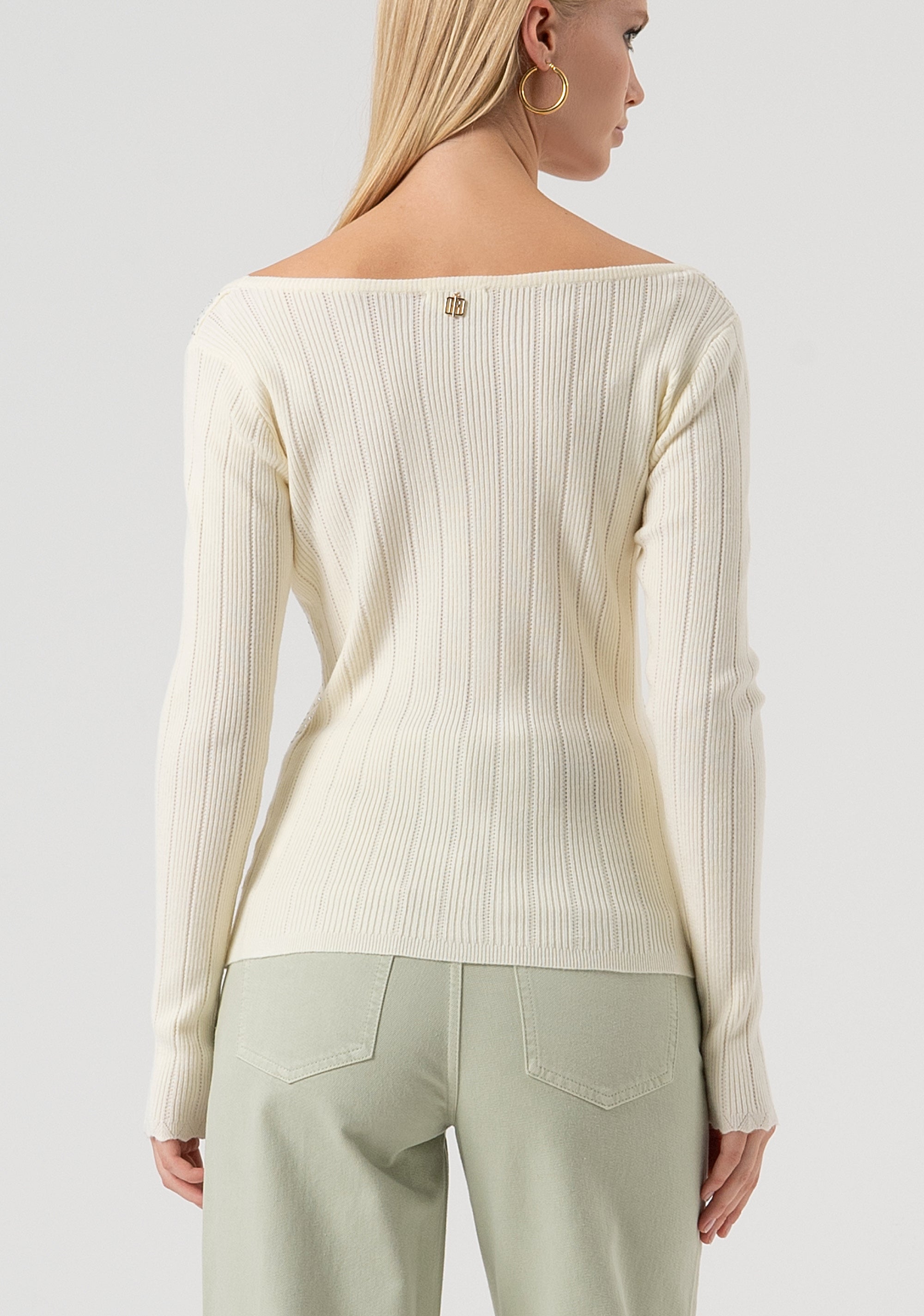 Maglia slim a costine con strass FR25WT7029K50401-508 Fracomina