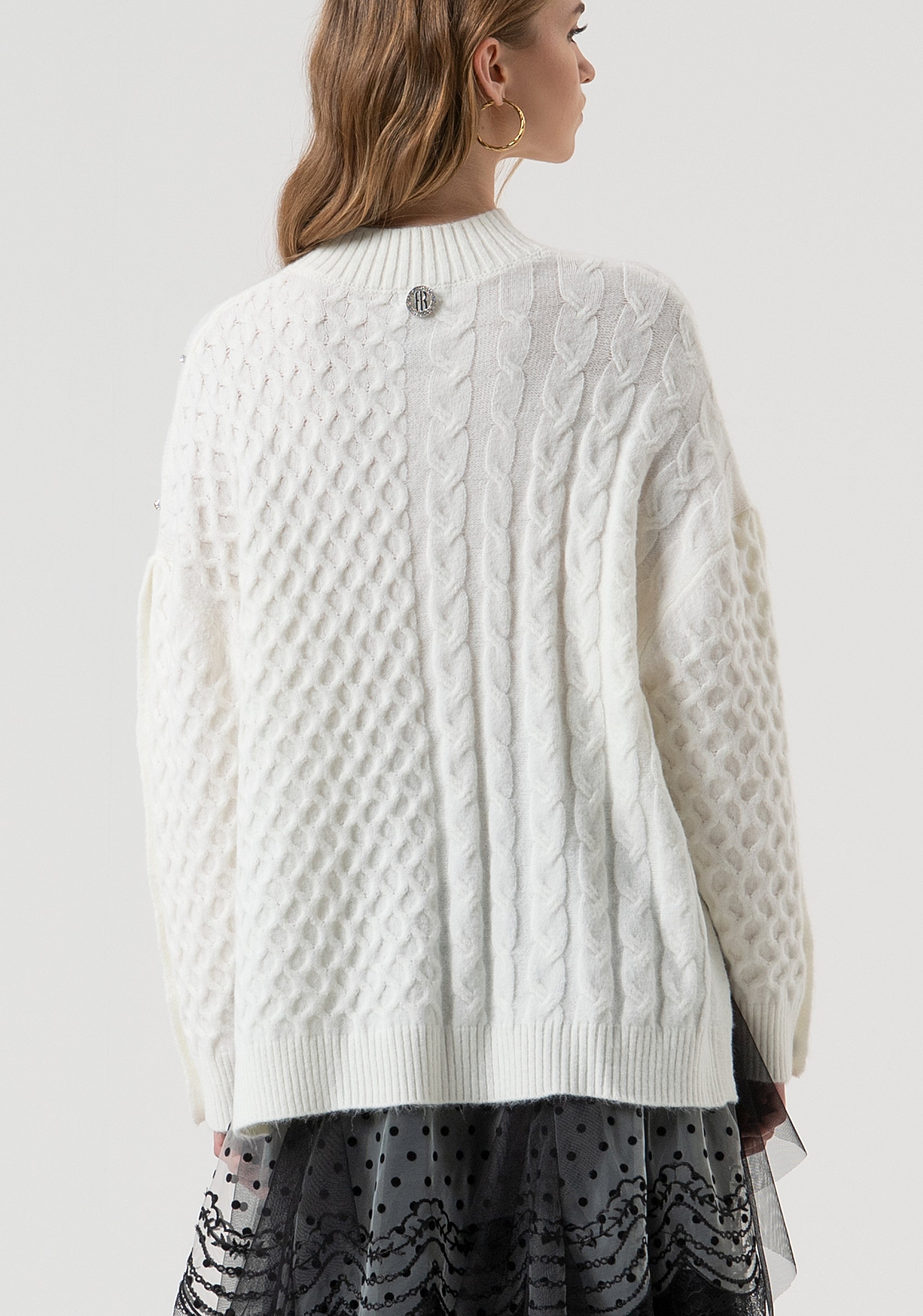 Maglia over con punto treccia e pietre luminose applicate FR25WT7037K47101-108 Fracomina