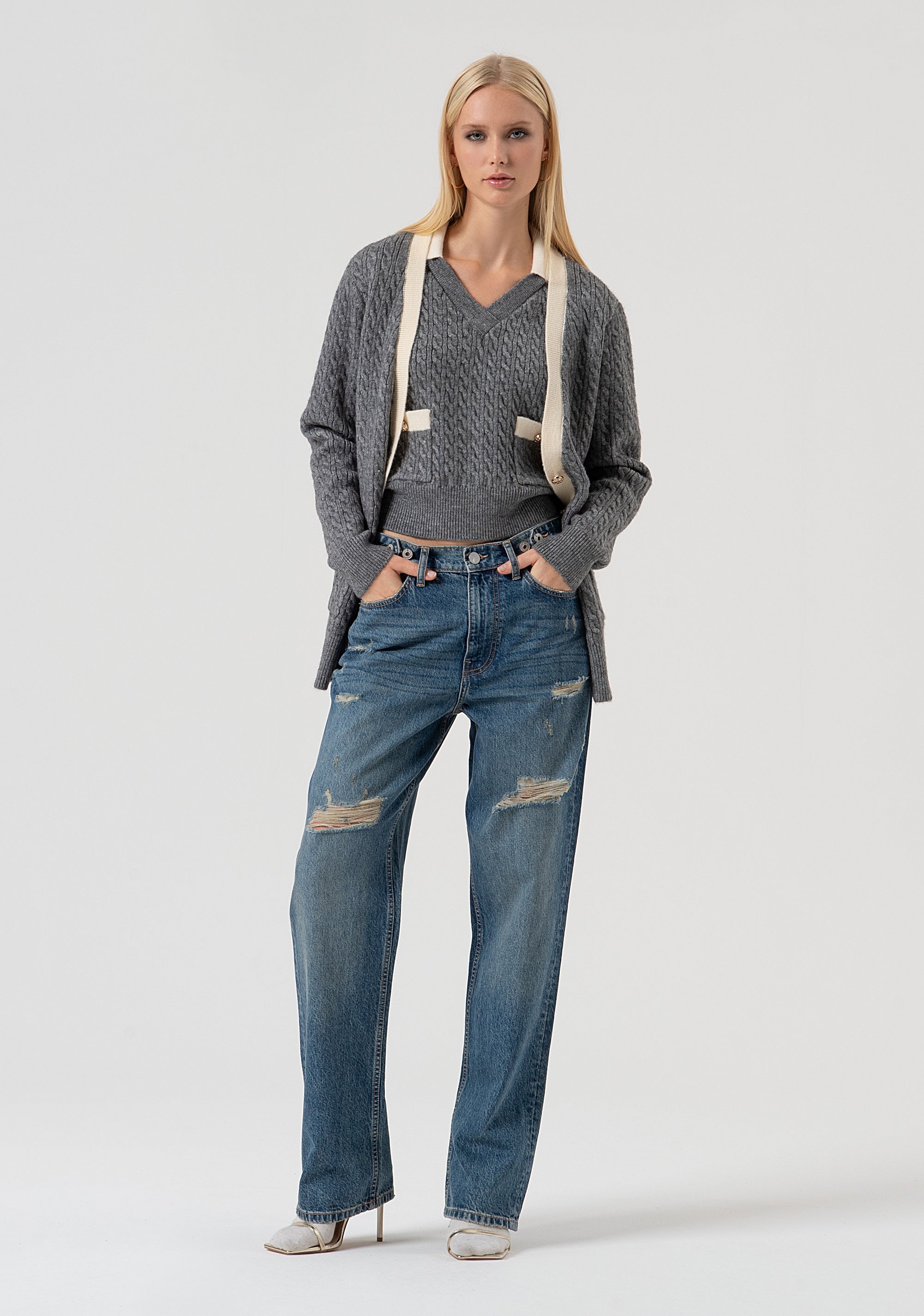 Cardigan regular lungo con punto treccia FR25WT8020K55401-T55 Fracomina