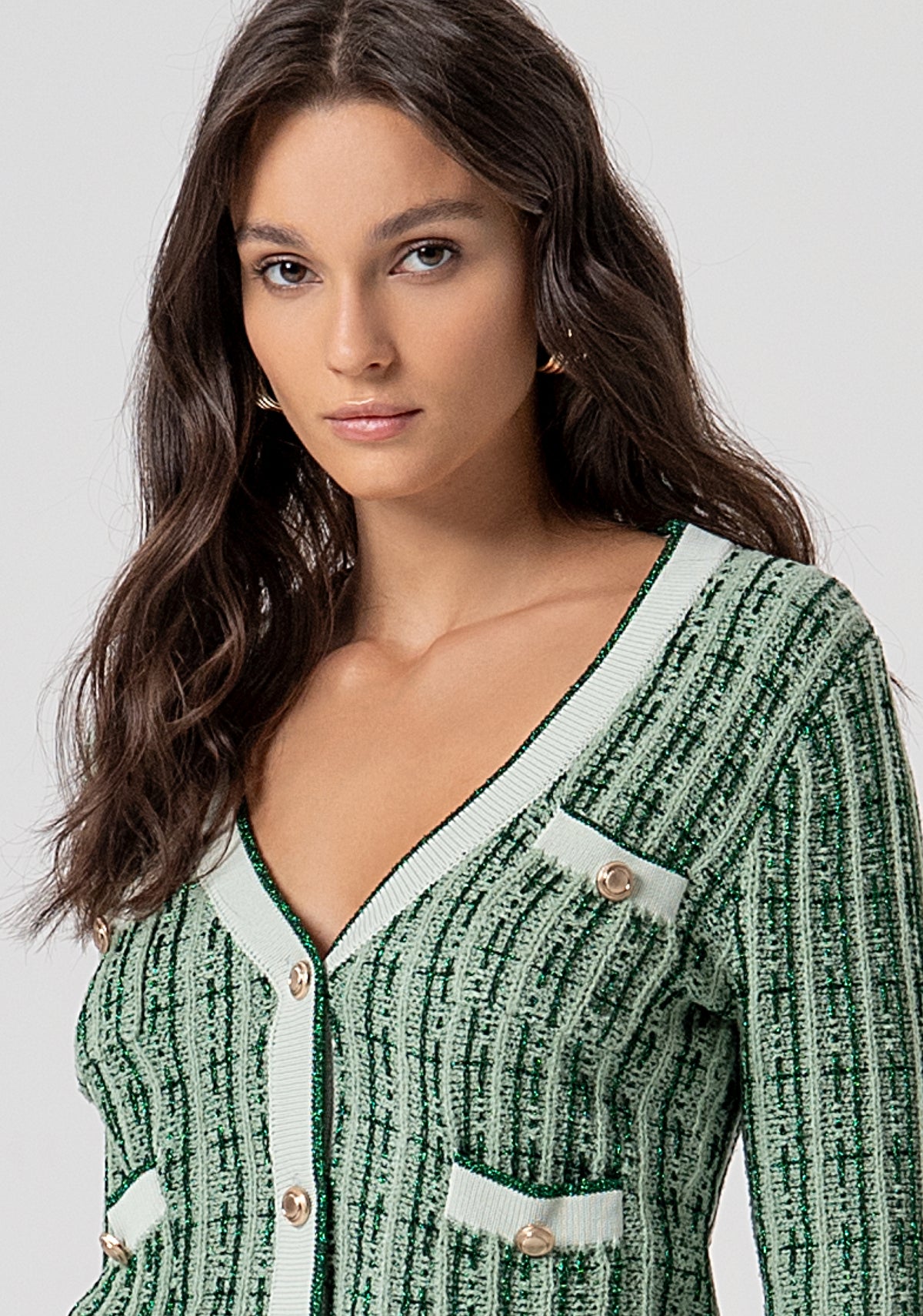 Cardigan Corto in Maglia Bicolore con Bottoni Dorati FRACOMINA — immagine 2 di 4