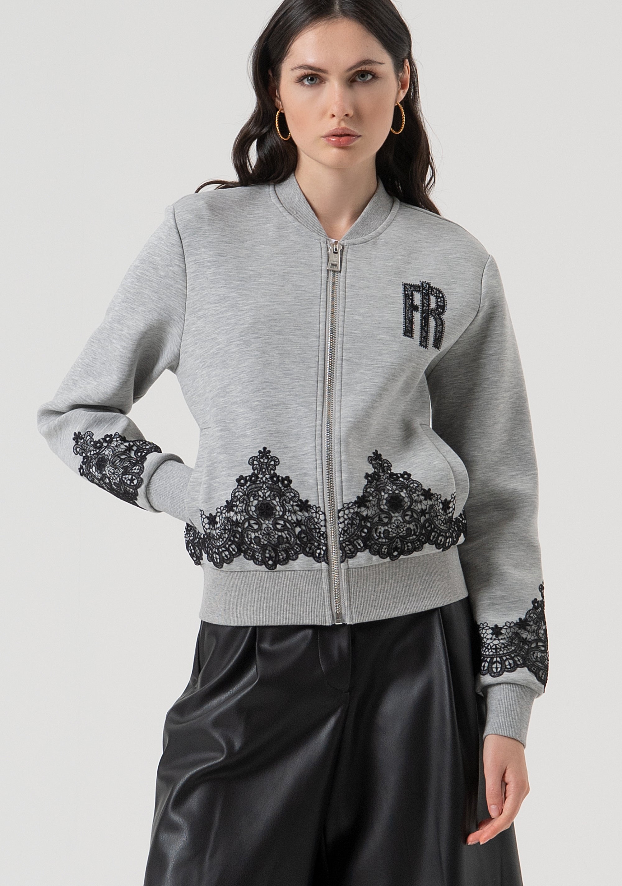 Bomber regular in felpa con patch logo con strass FR25WT9005F451G1-159 Fracomina