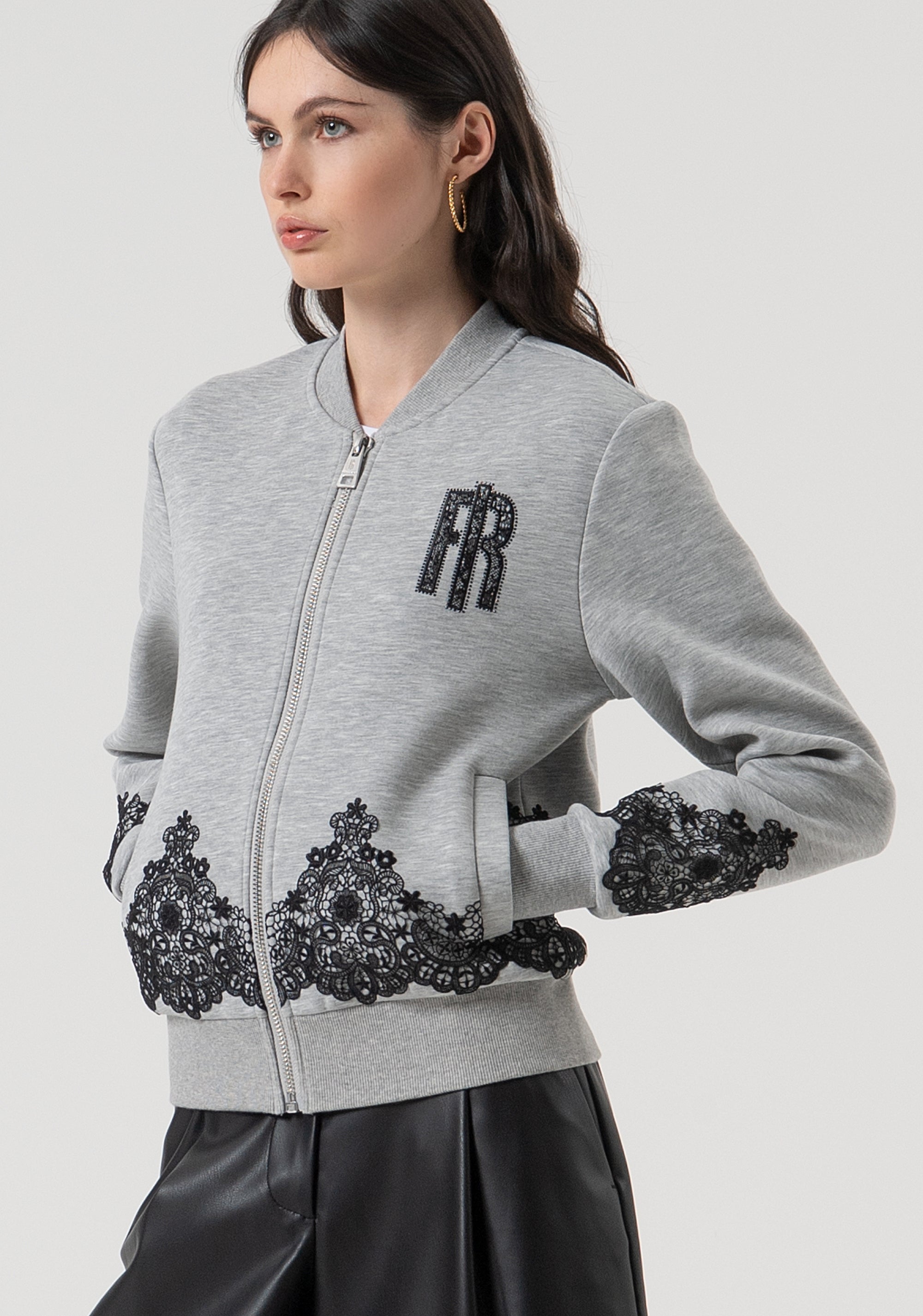 Bomber regular in felpa con patch logo con strass FR25WT9005F451G1-159 Fracomina