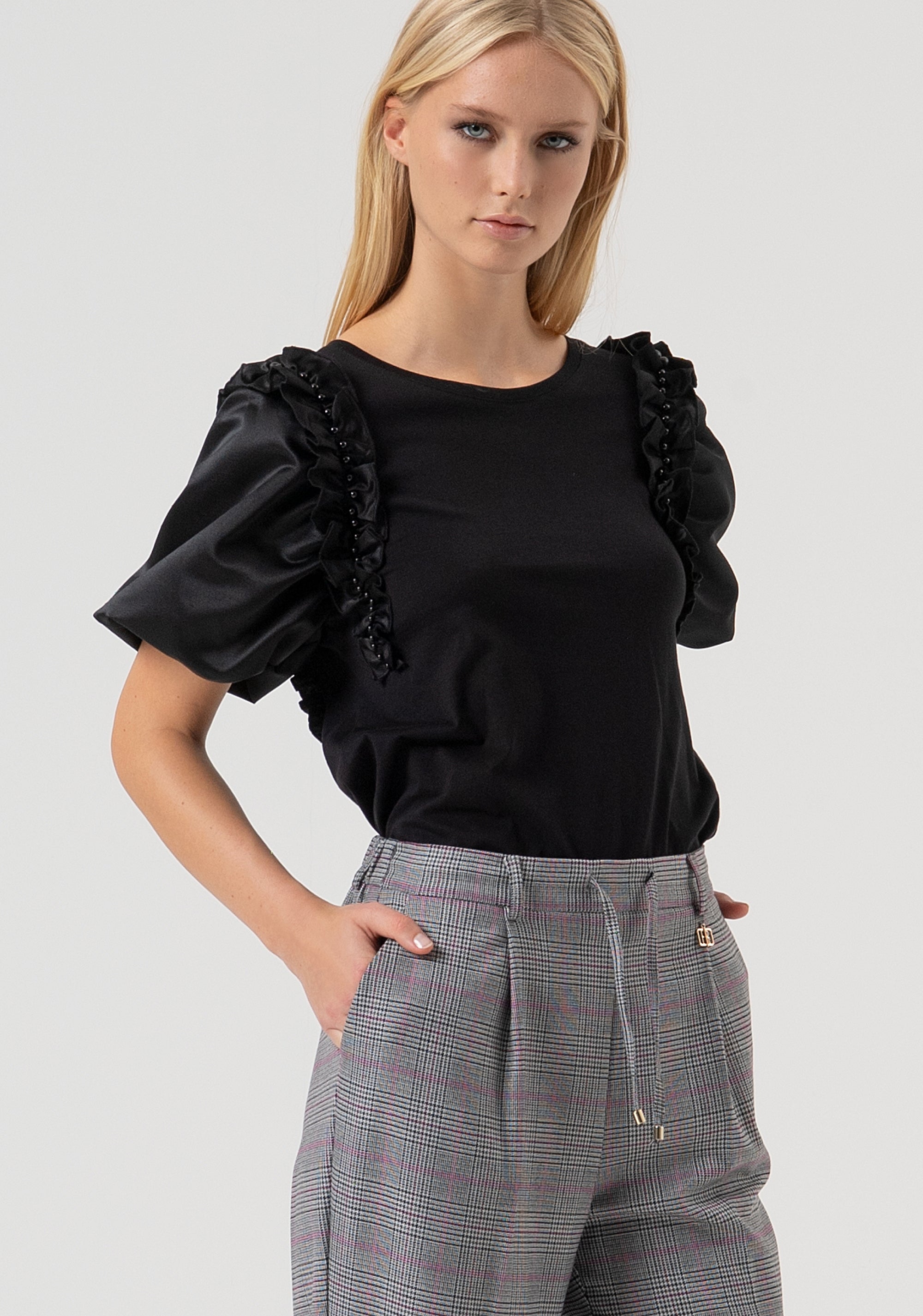Pantalone regular jogger in fantasia Principe di Galles FR25WV2001W45995-210 Fracomina
