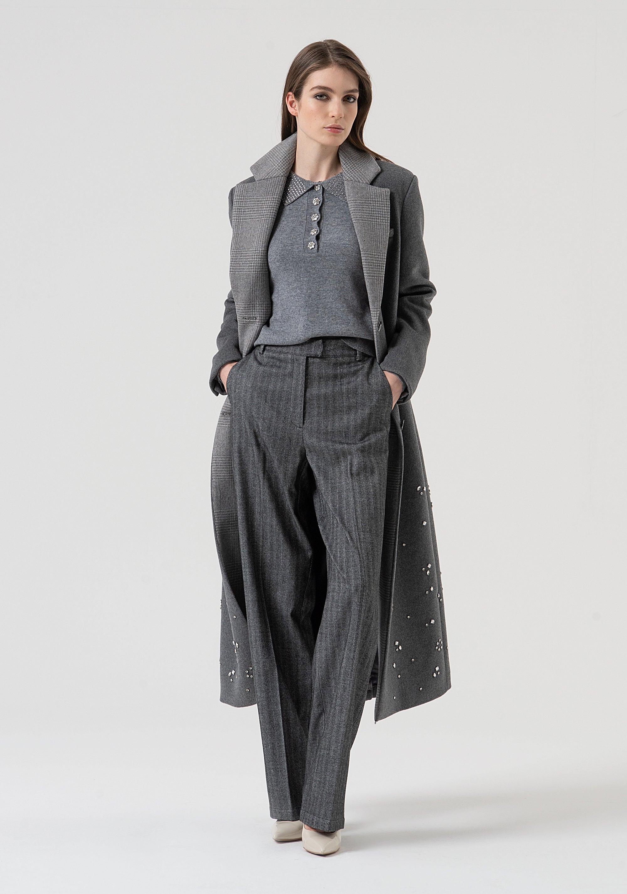 Pantalone regular in fantasia spigata