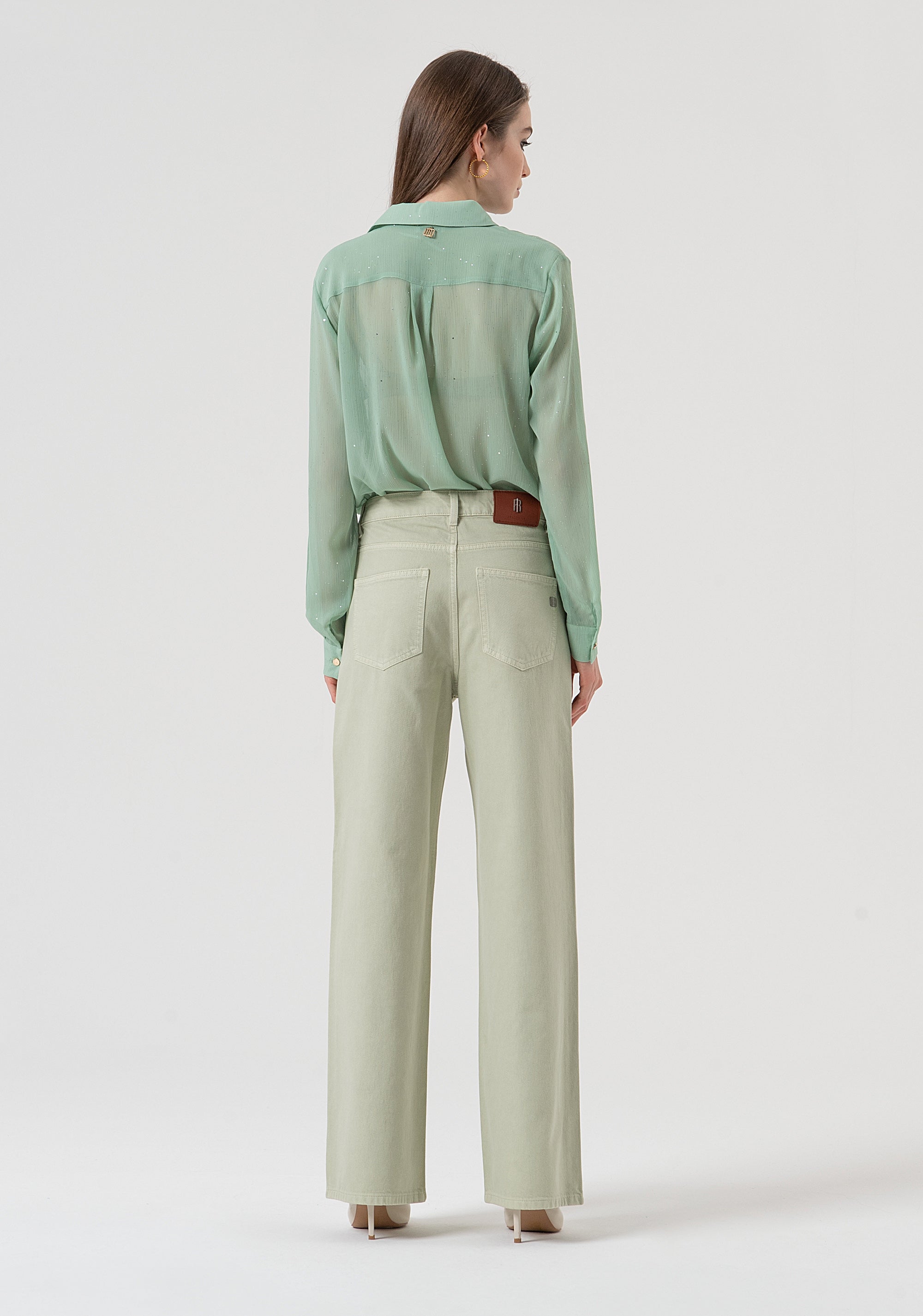 Pantalone wide leg in bull di cotone FR25WV2007W61201-B08 Fracomina
