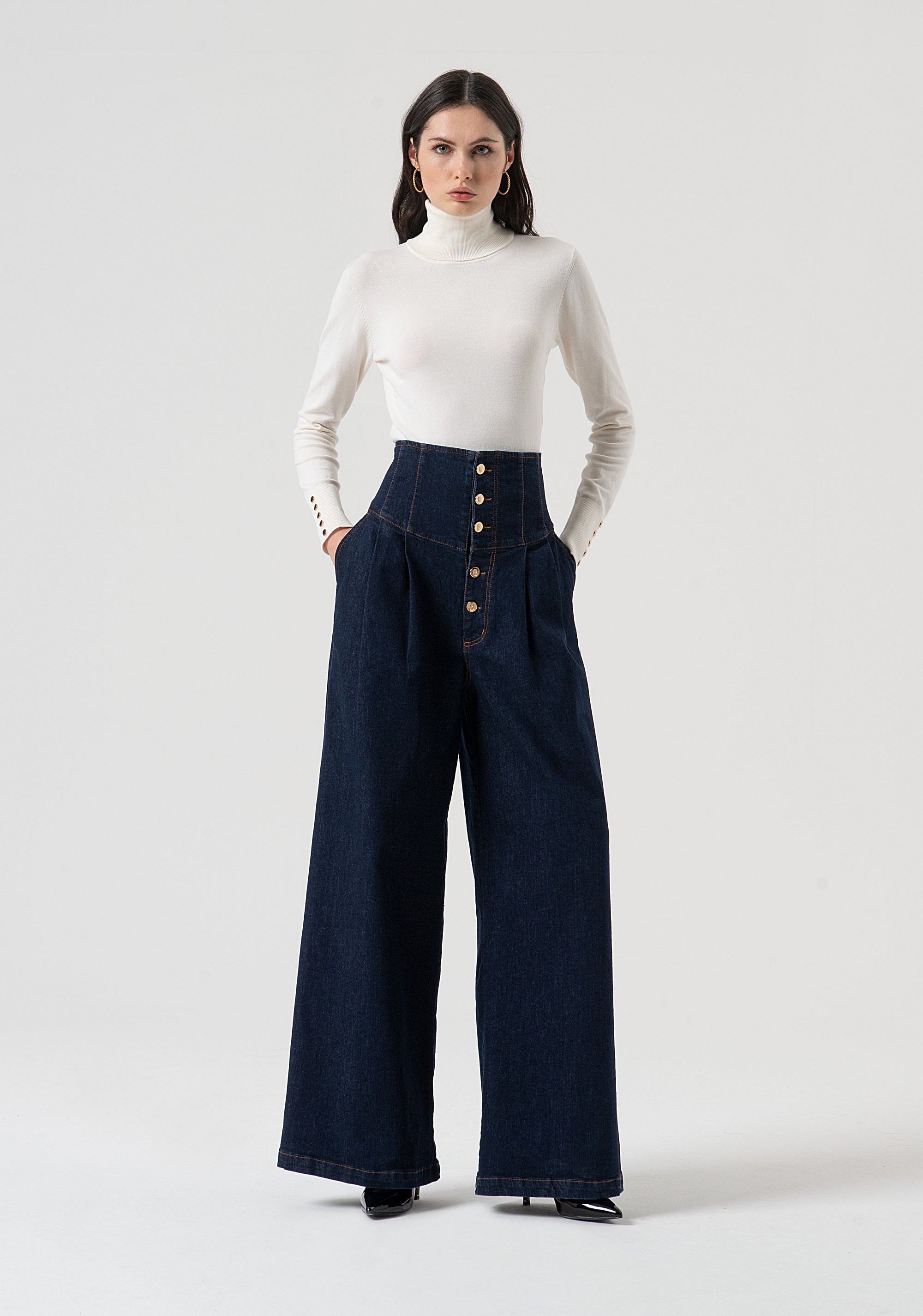 Jeans wide a palazzo in denim con lavaggio scuro FR25WV3024D46493-L23 Fracomina