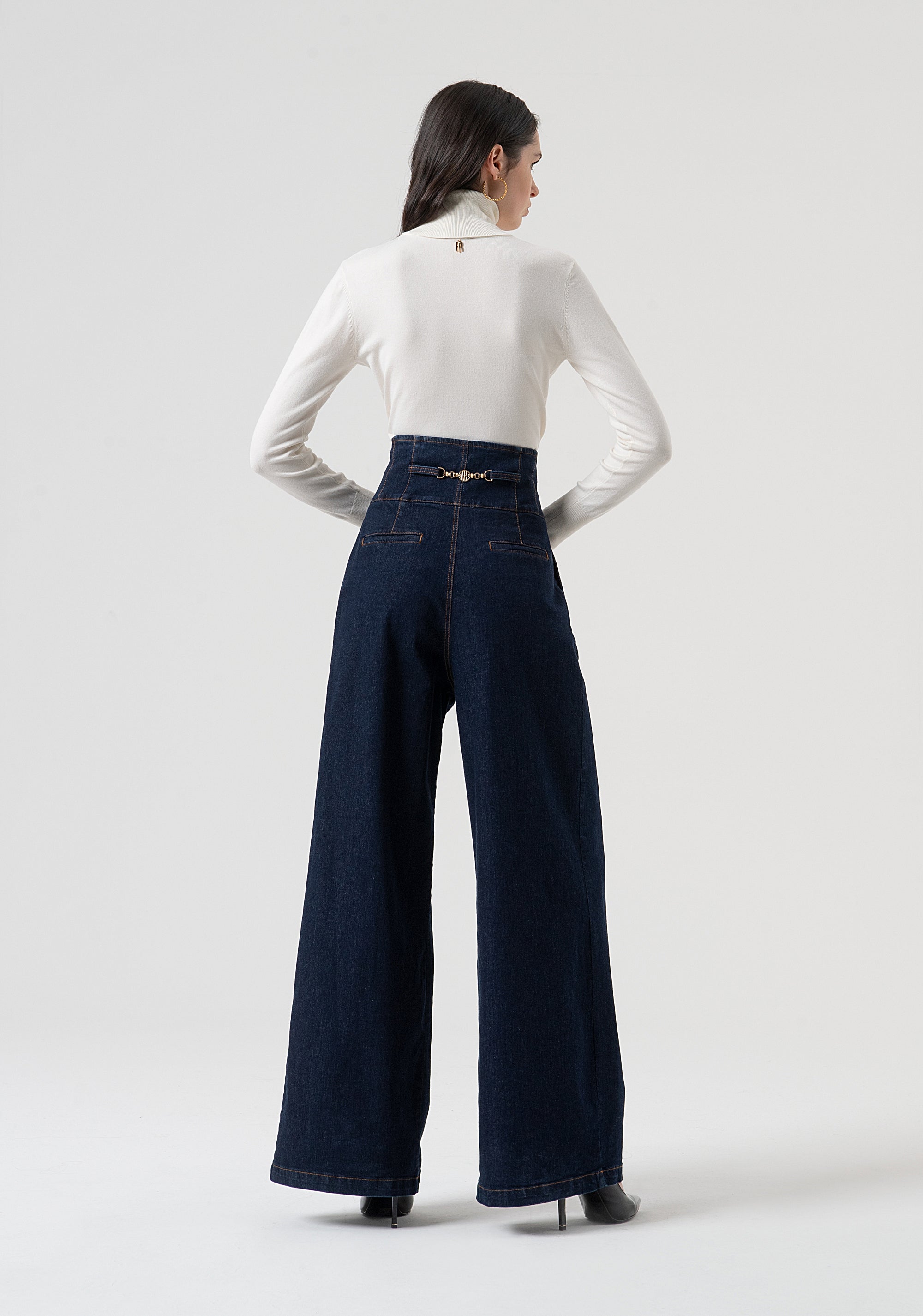 Jeans wide a palazzo in denim con lavaggio scuro FR25WV3024D46493-L23 Fracomina