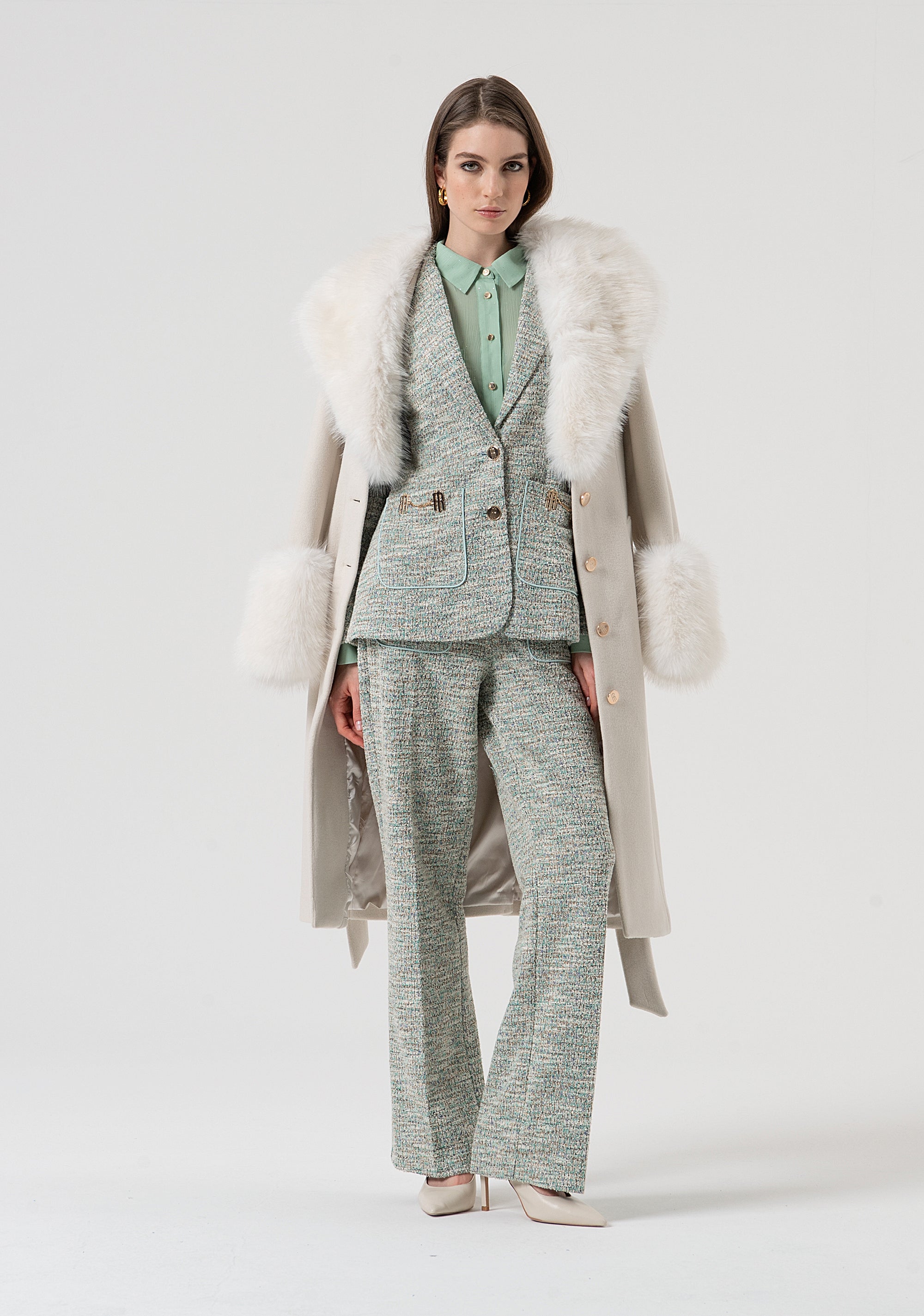 Pantalone flare in tweed