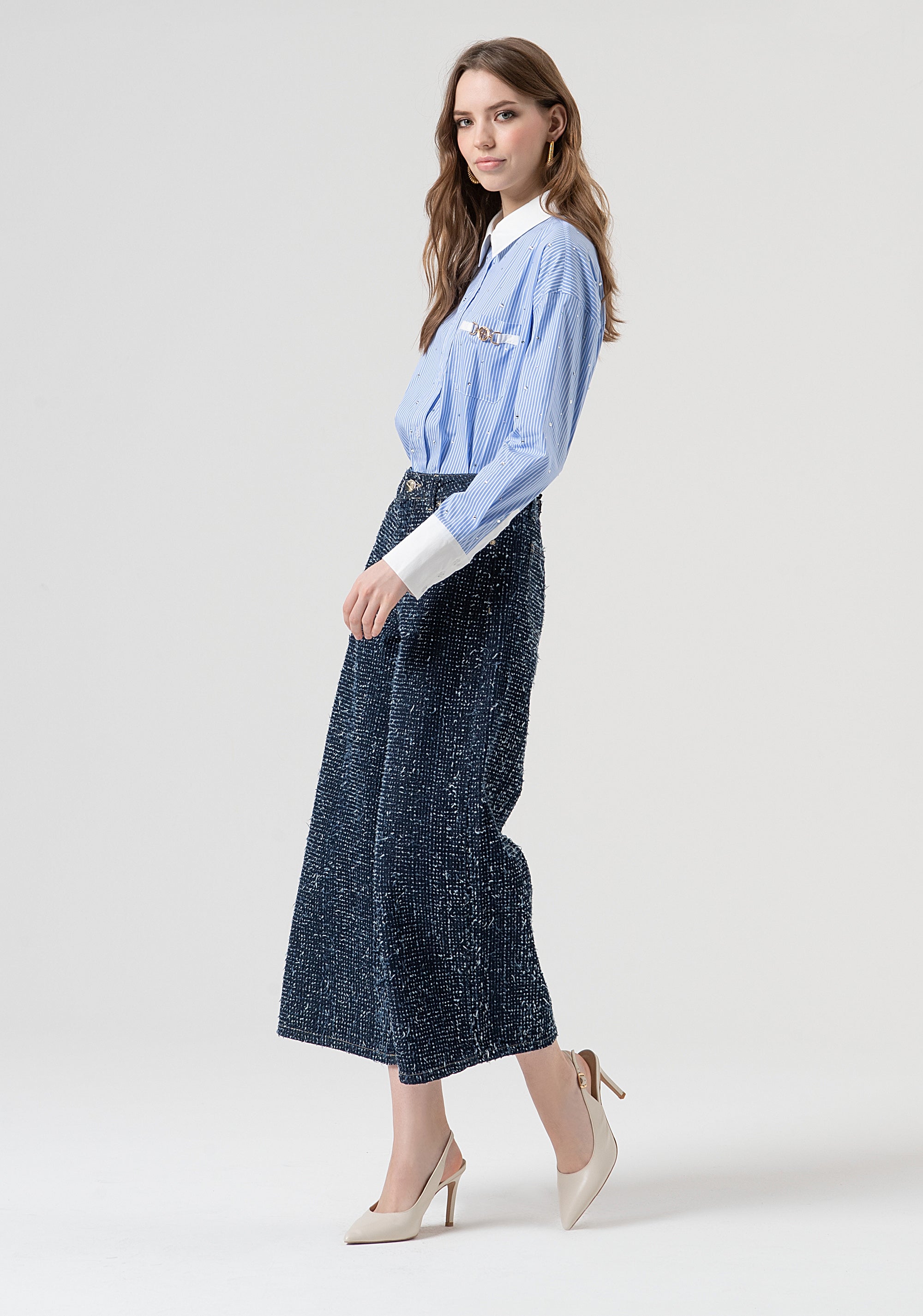 Jeans cropped in denim bouclè FR25WVB006D419F7-117 Fracomina