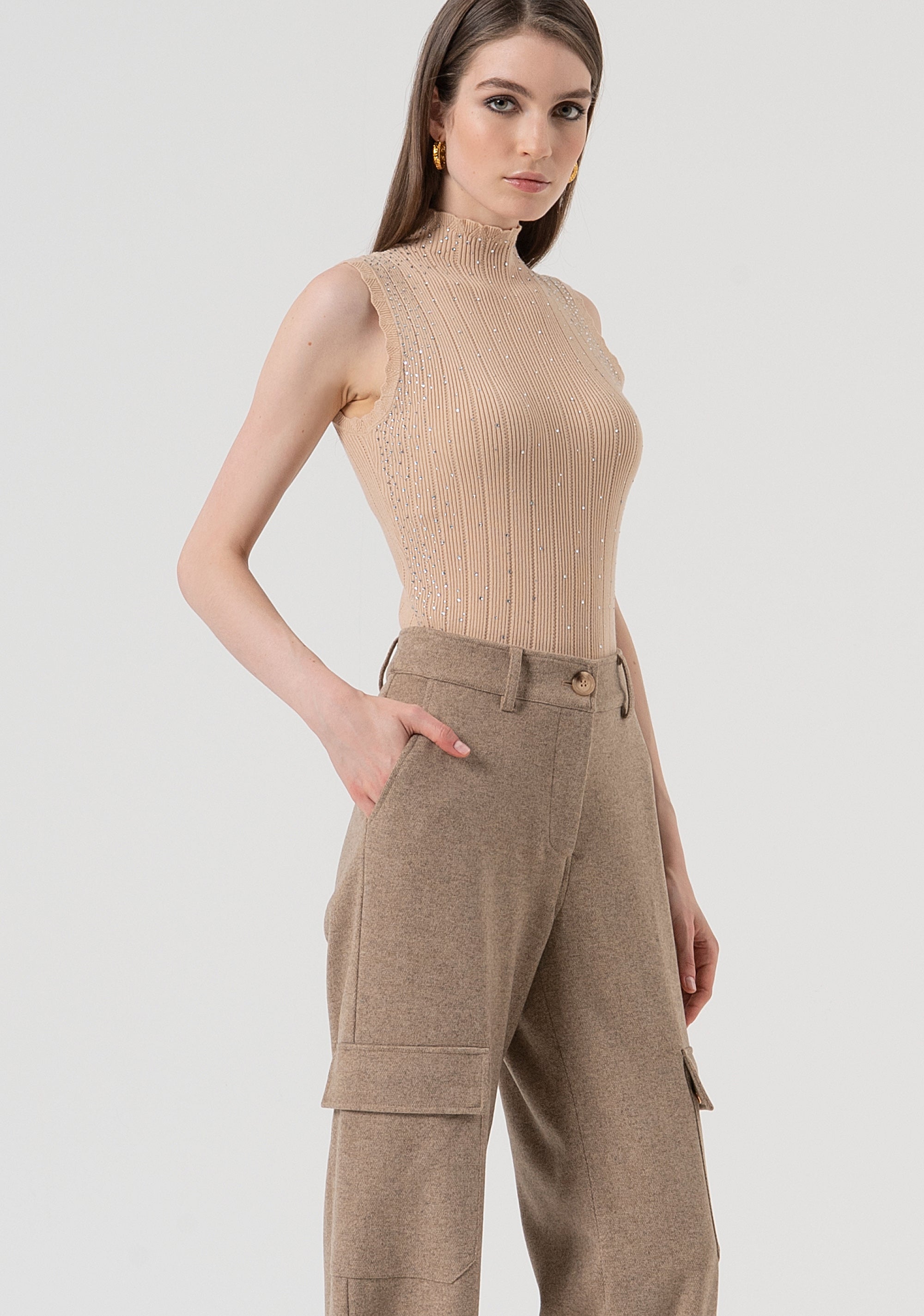 Pantalone cargo con vita alta FR25WVC014W80501-L46 Fracomina