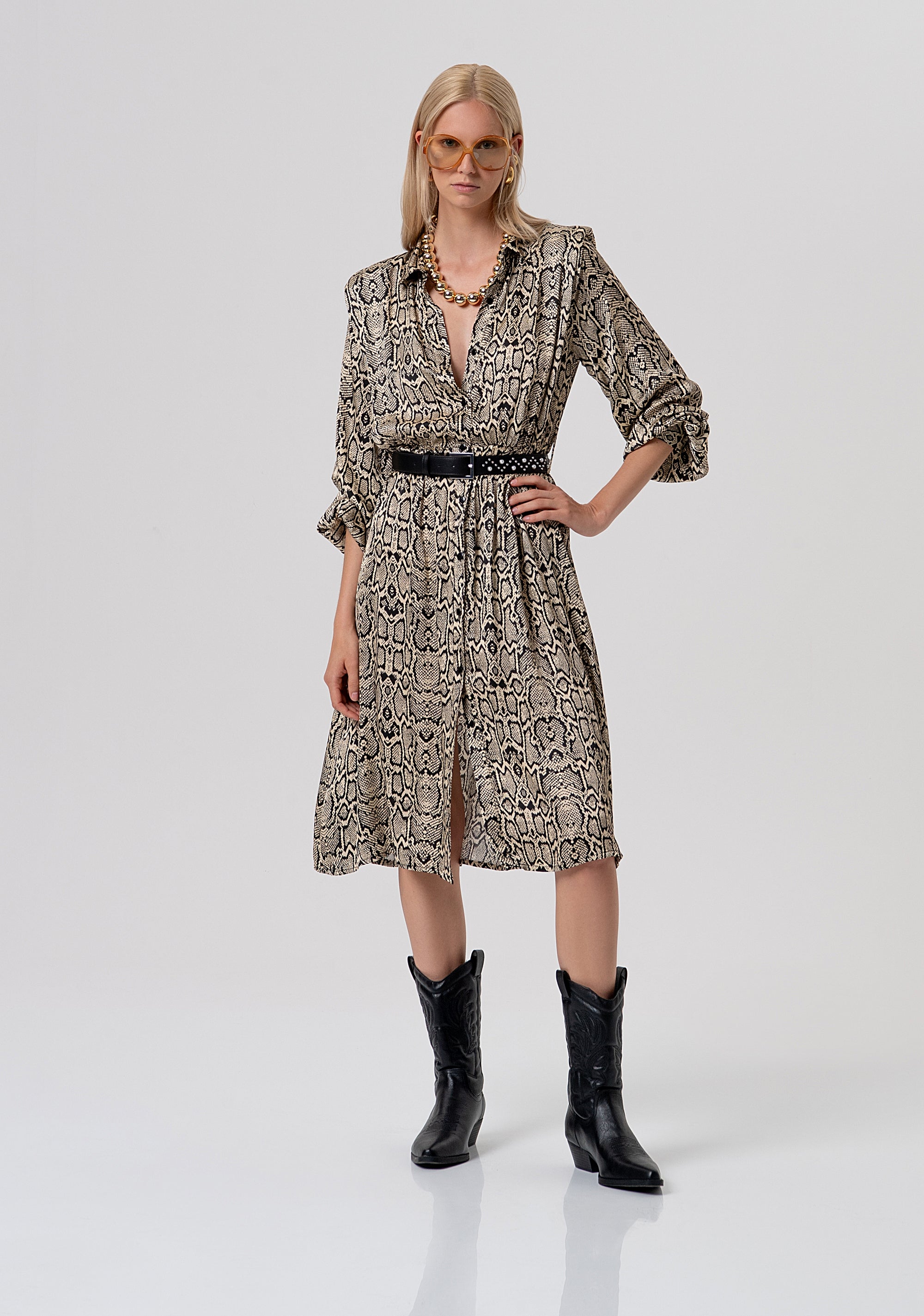 Abito regular modello chemisier midi in fantasia animalier FR26SD2011W413L7-F64 Fracomina