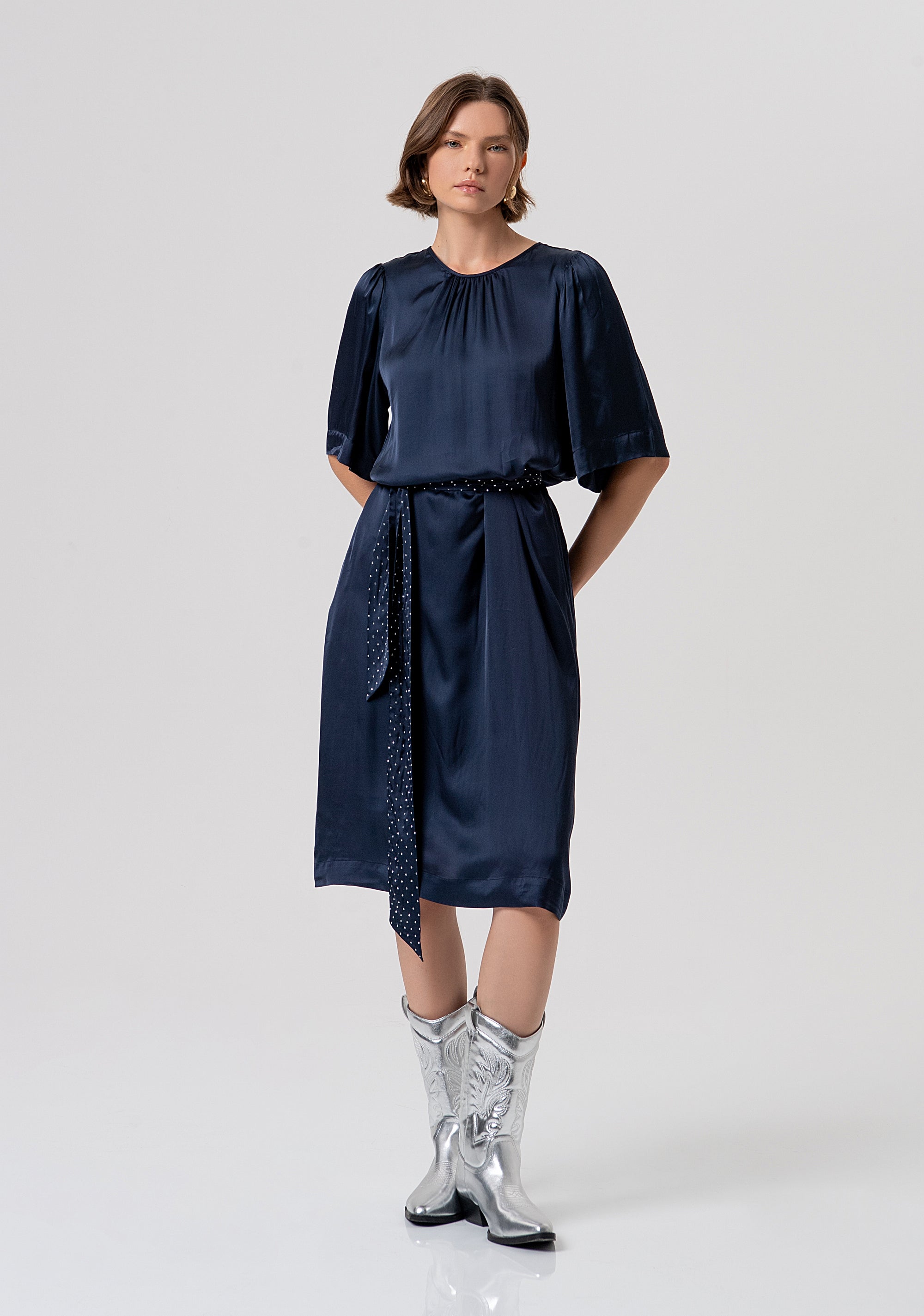 Abito linea ad A midi in raso di viscosa, modal e seta FR26SD2012W58401-117 Fracomina