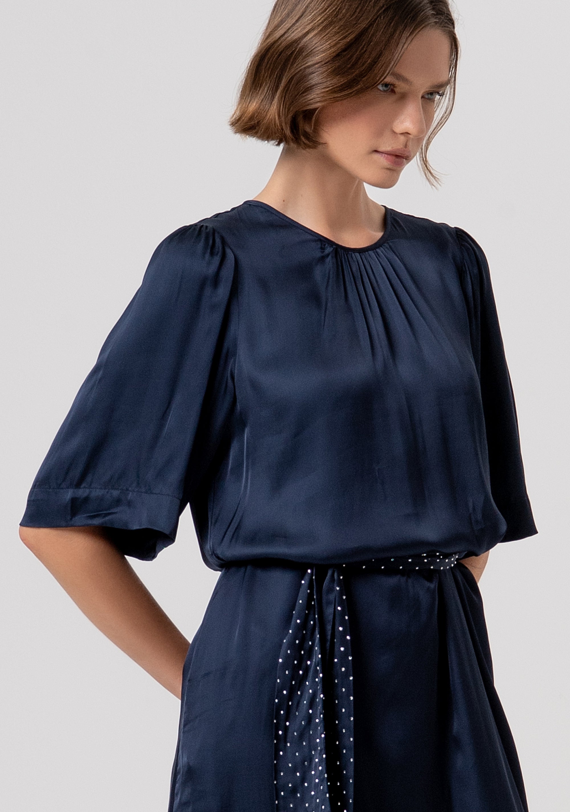 Abito linea ad A midi in raso di viscosa, modal e seta FR26SD2012W58401-117 Fracomina