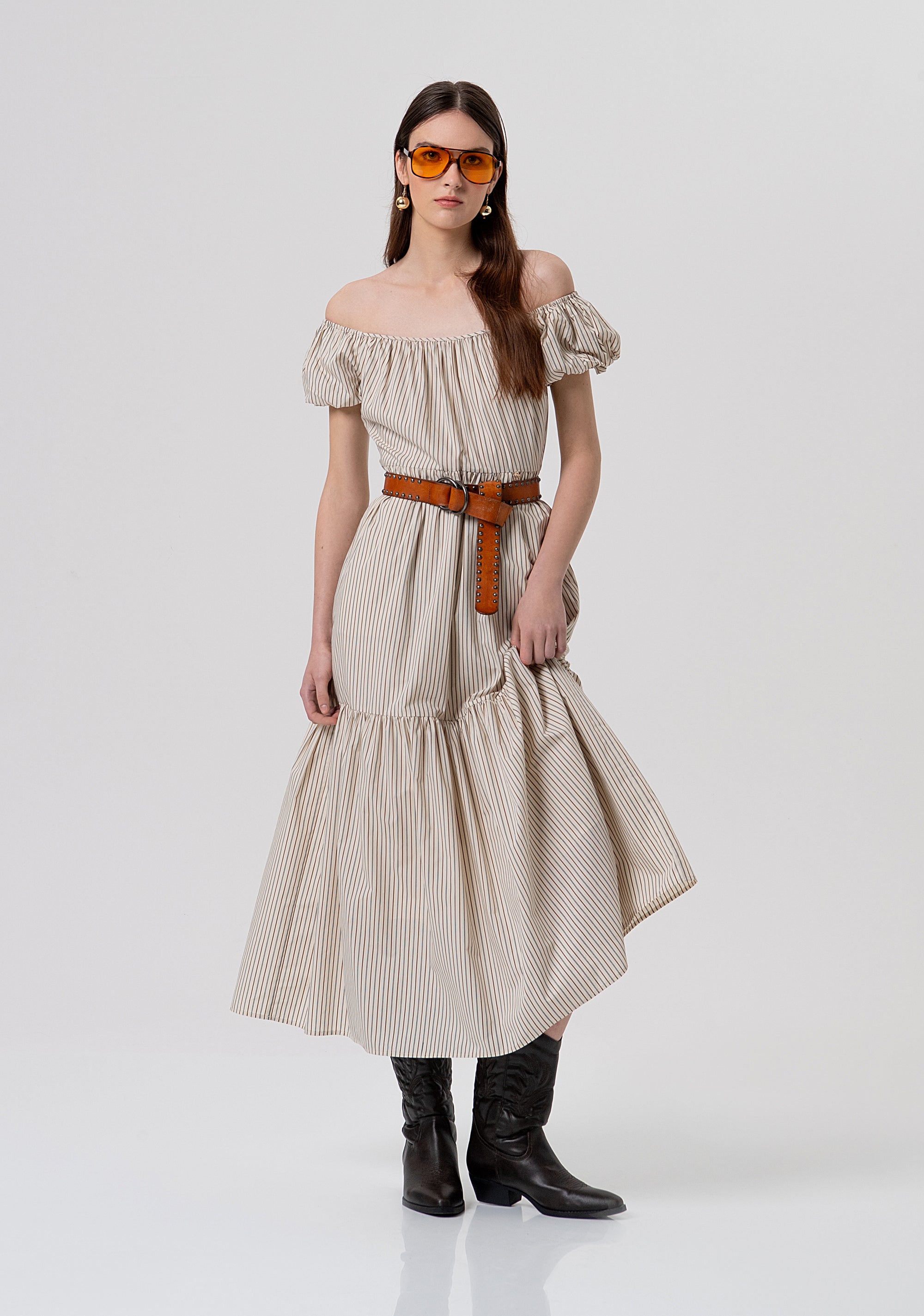 Abito regular lungo in cotone a righe FR26SD3004W513N8-508 Fracomina