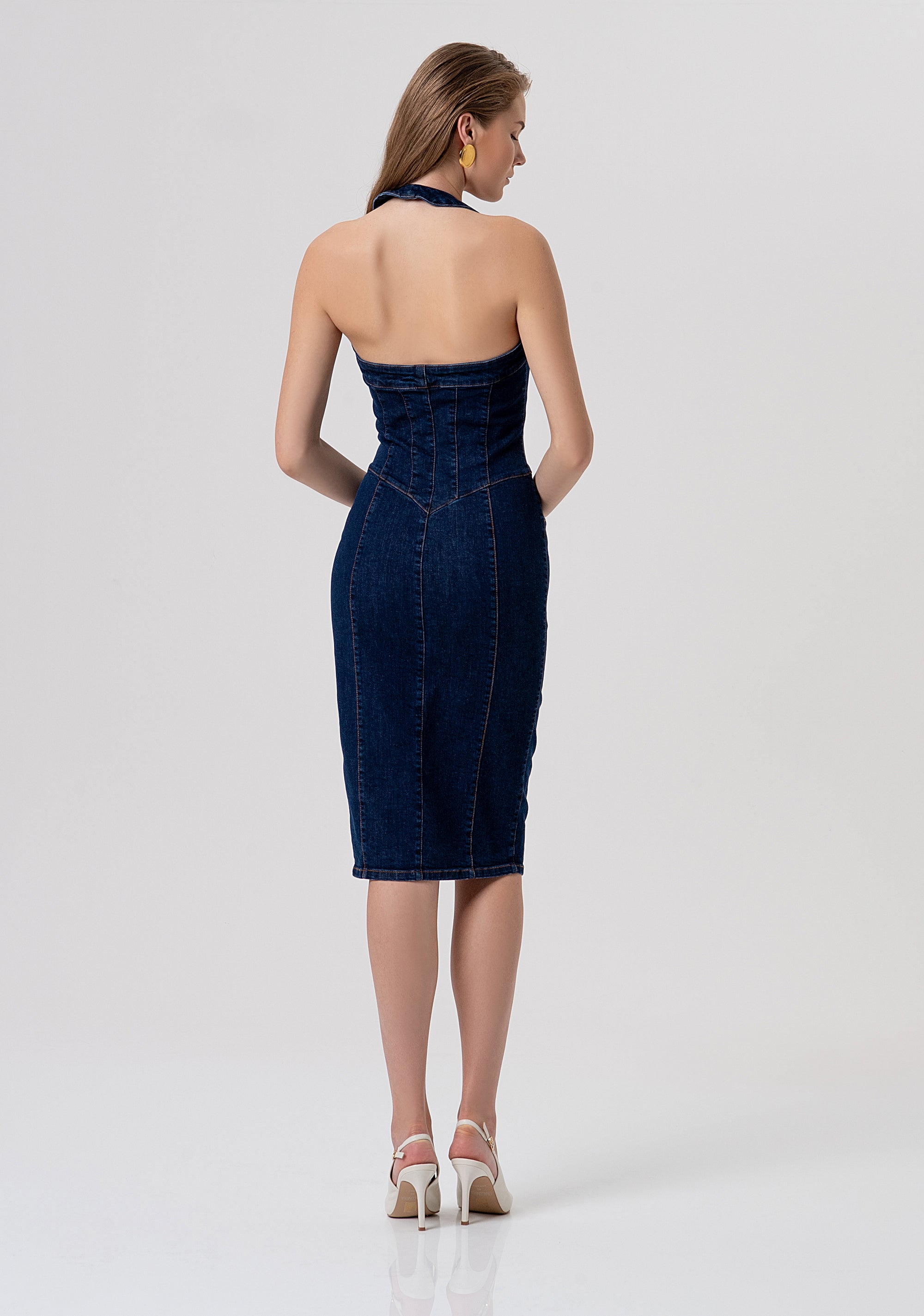 Abito senza maniche slim midi in denim con lavaggio raw FR26SD4005D46093-L23 Fracomina