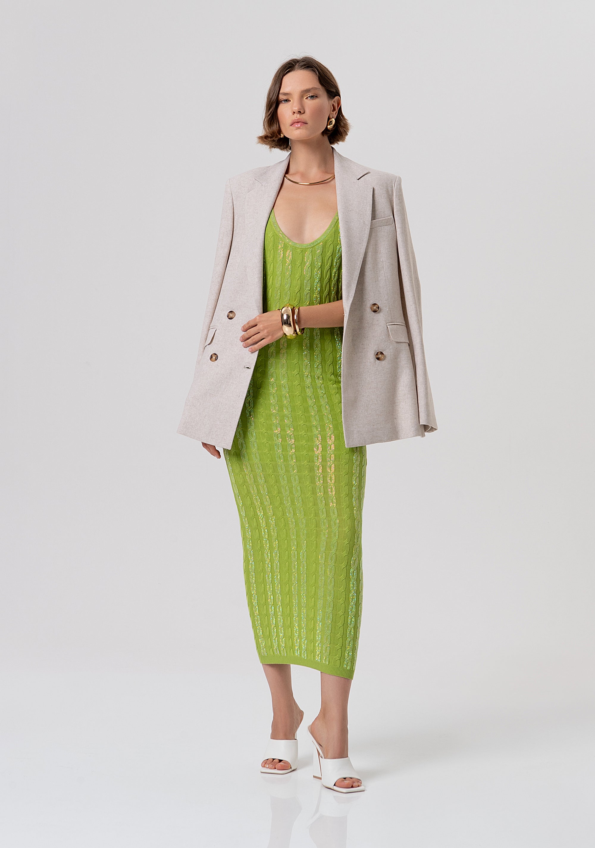 Abito senza maniche slim midi in maglia con punto treccia FR26SD5001K547R9-813 Fracomina