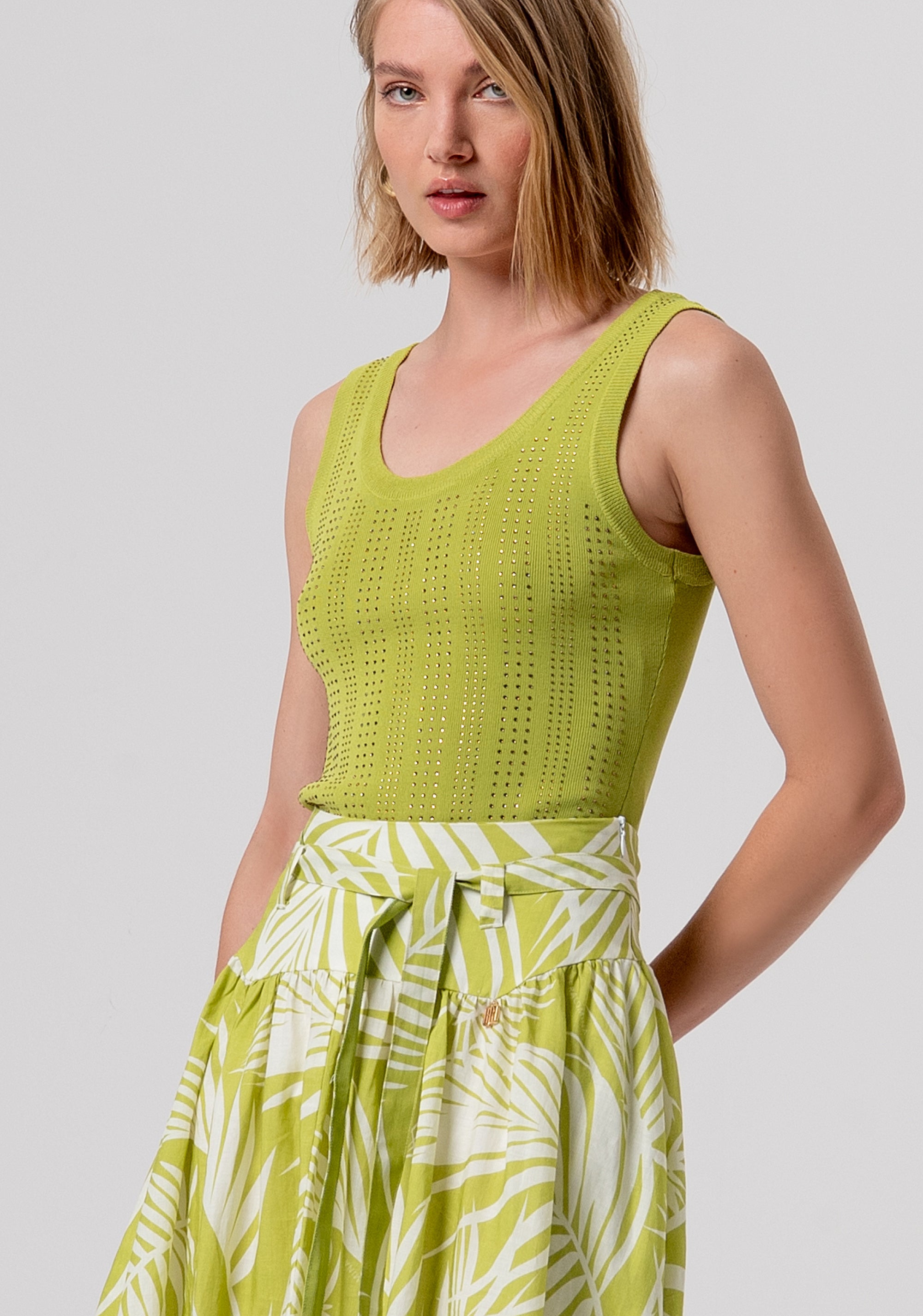 Gonna flare midi in fantasia foglie FR26SG2008W835R8-M36 Fracomina