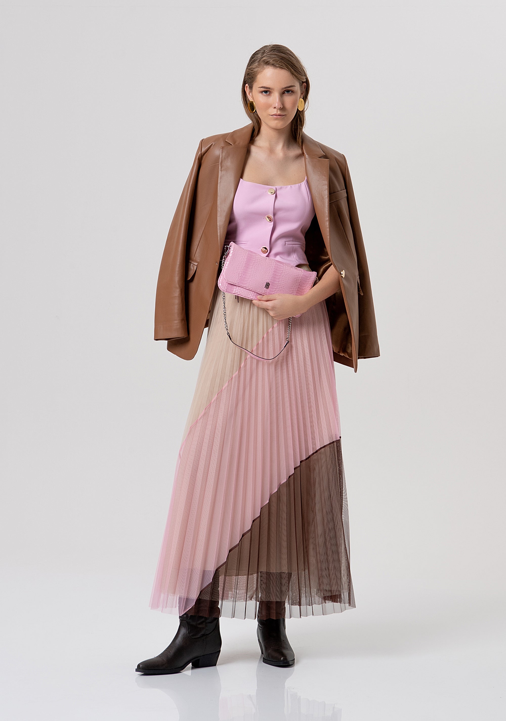 Gonna flare lunga in tulle plissettato FR26SG3009W529F9-210 Fracomina