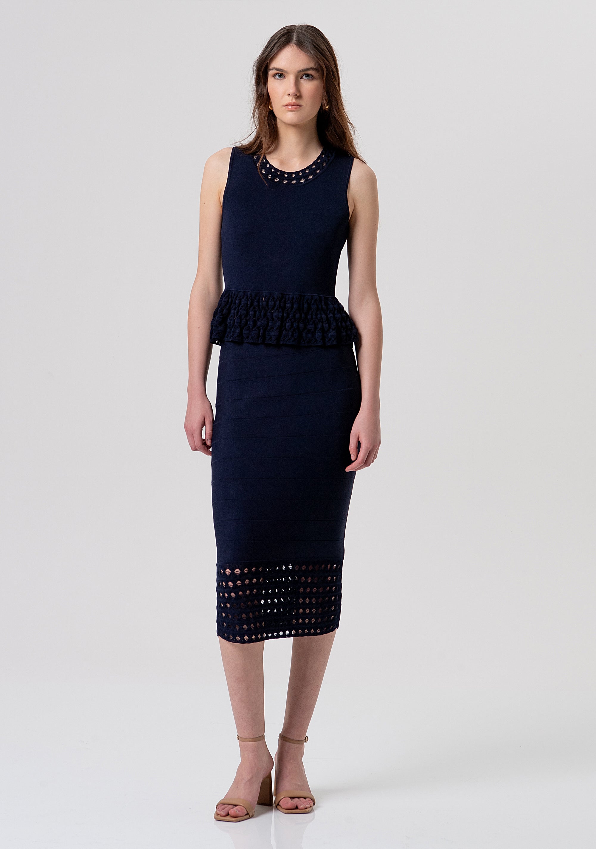 Gonna Longuette in Maglia con Fondo Traforato