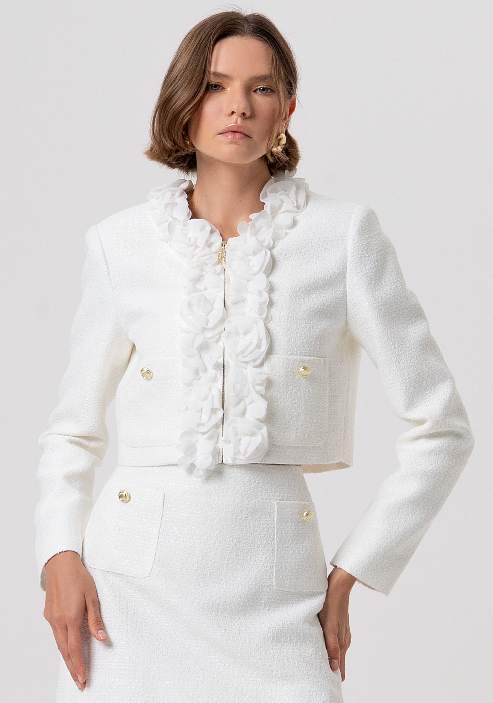 Giacca regular corta in tweed FR26SJ1005W83201-108 Fracomina