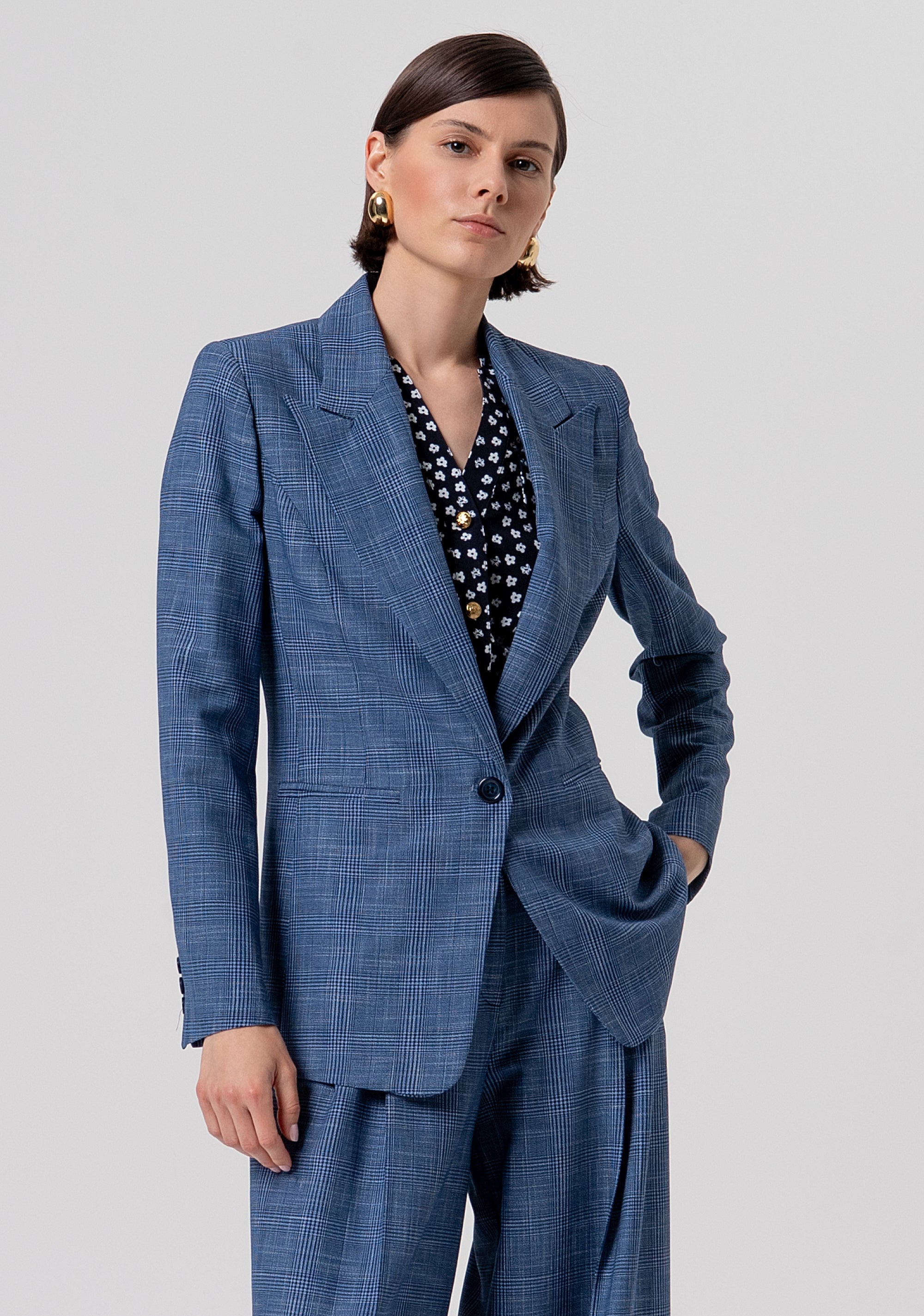 Blazer regular monopetto in fantasia Principe di Galles FR26SJ2001W645O2-166 Fracomina