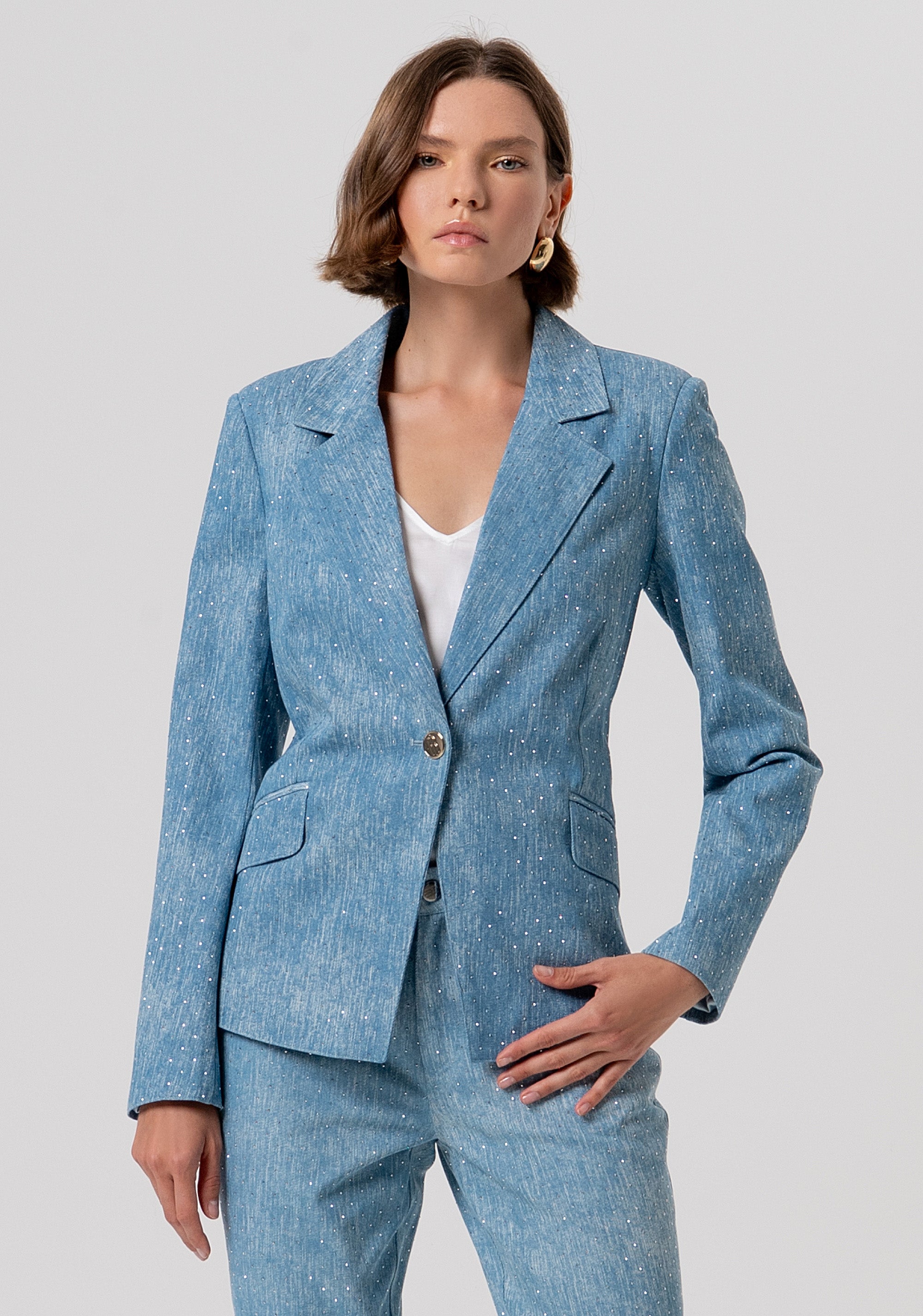Blazer regular monopetto con strass