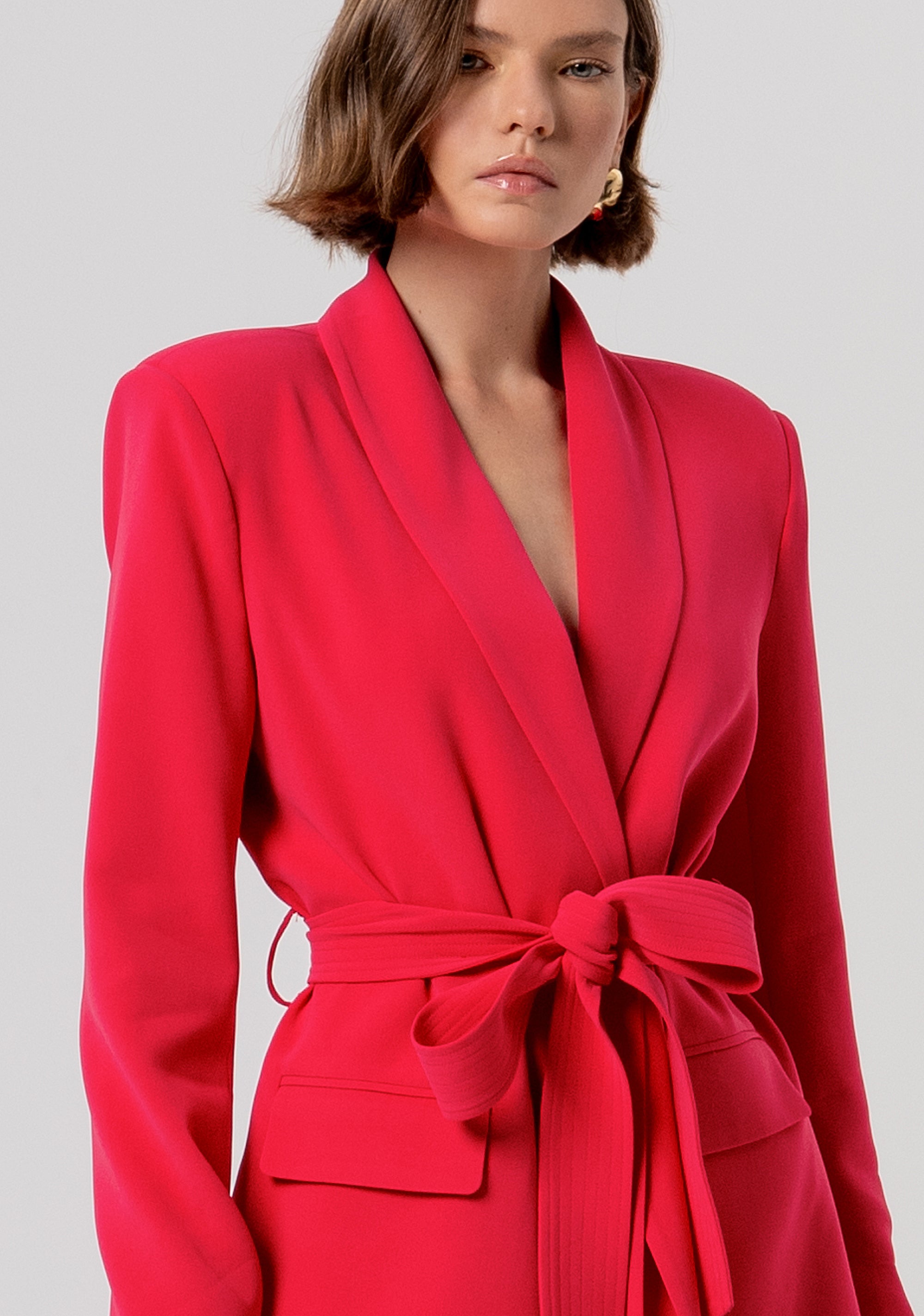 Blazer con Scollo a V e Dettagli a Volant