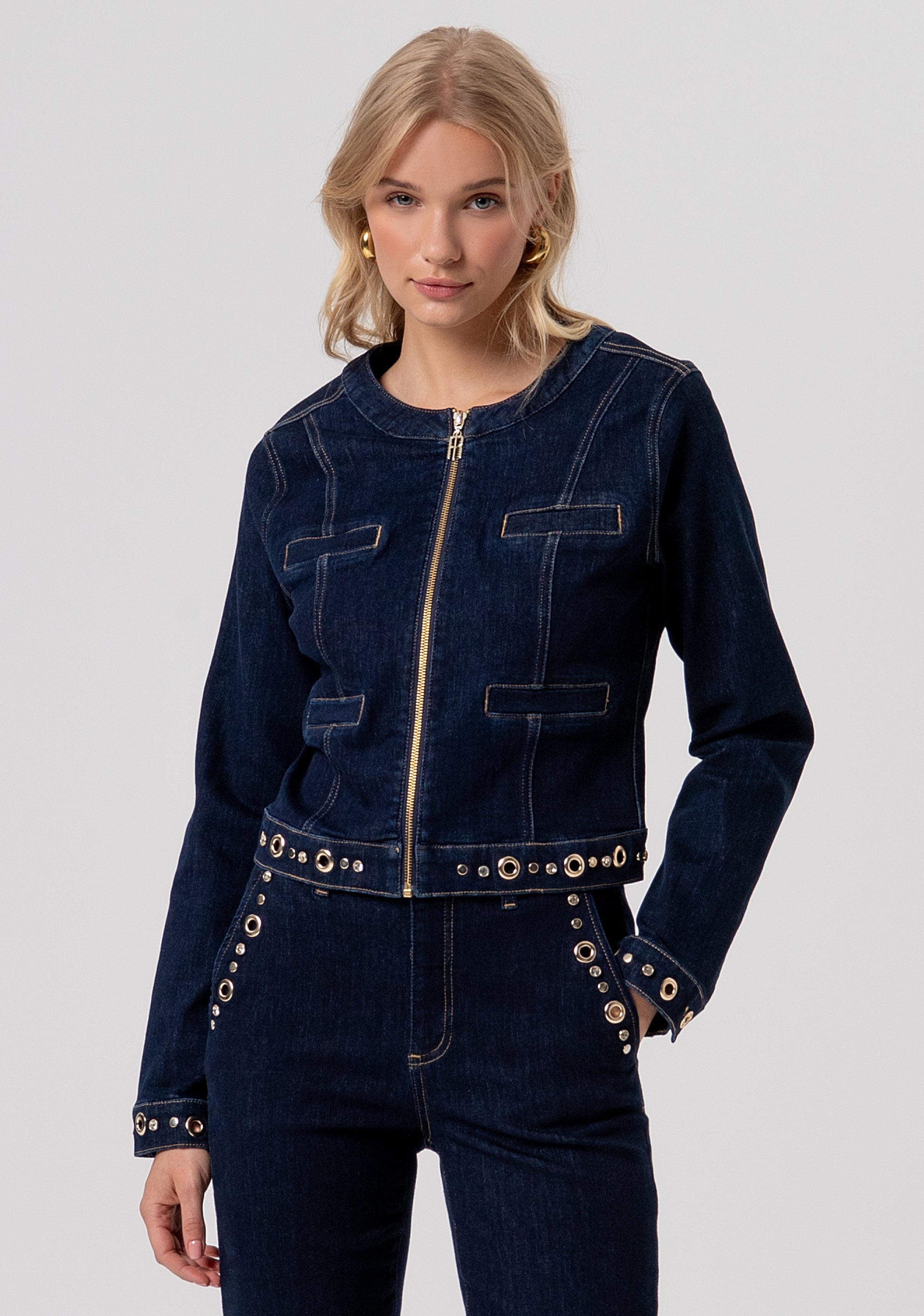 Giacca slim in denim con lavaggio raw FR26SJ4008D46493-L23 Fracomina